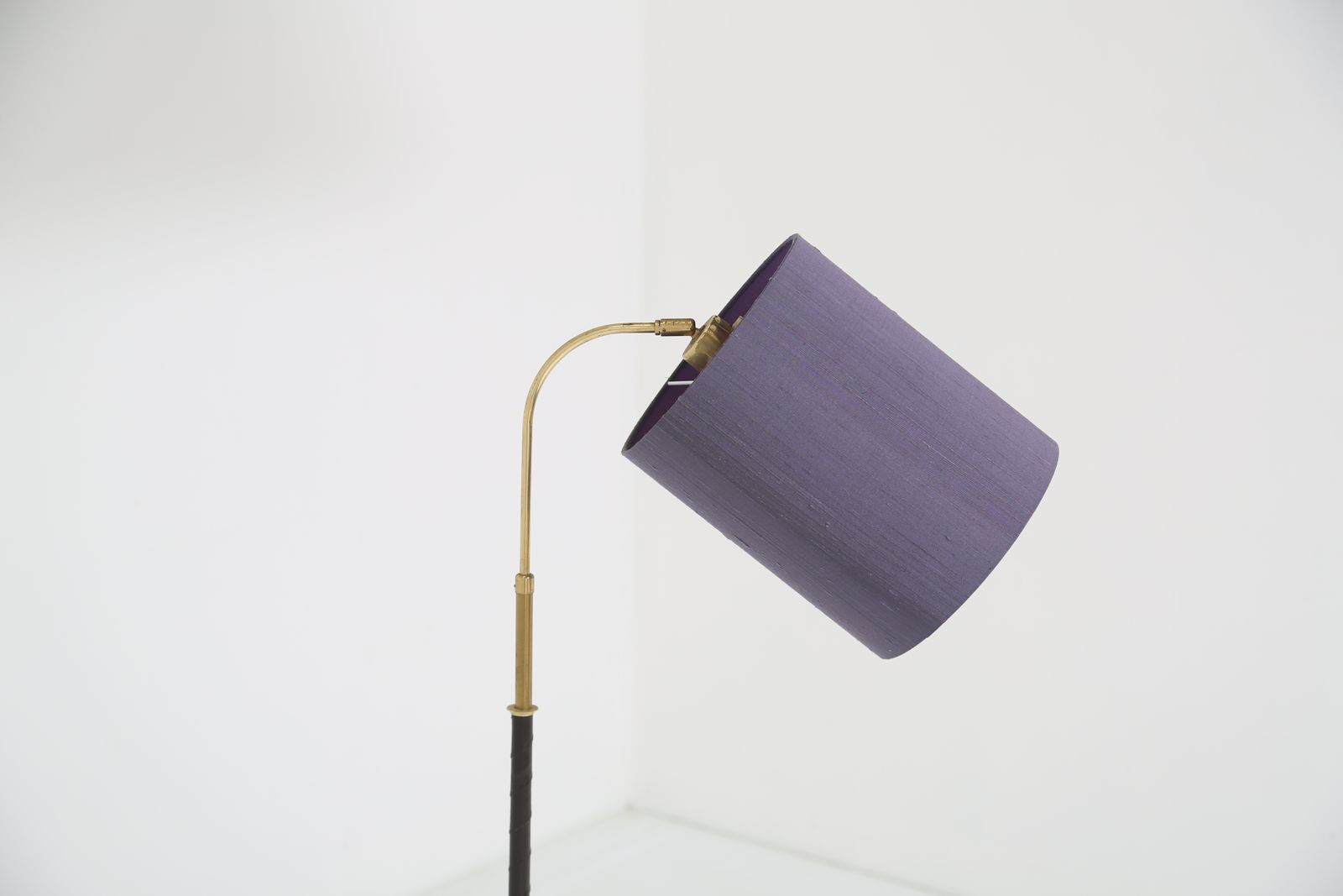 Vintage Brass And Black Leather Adjustable Gooseneck Floor Lamp, Mae, 1960s. photo Lighting