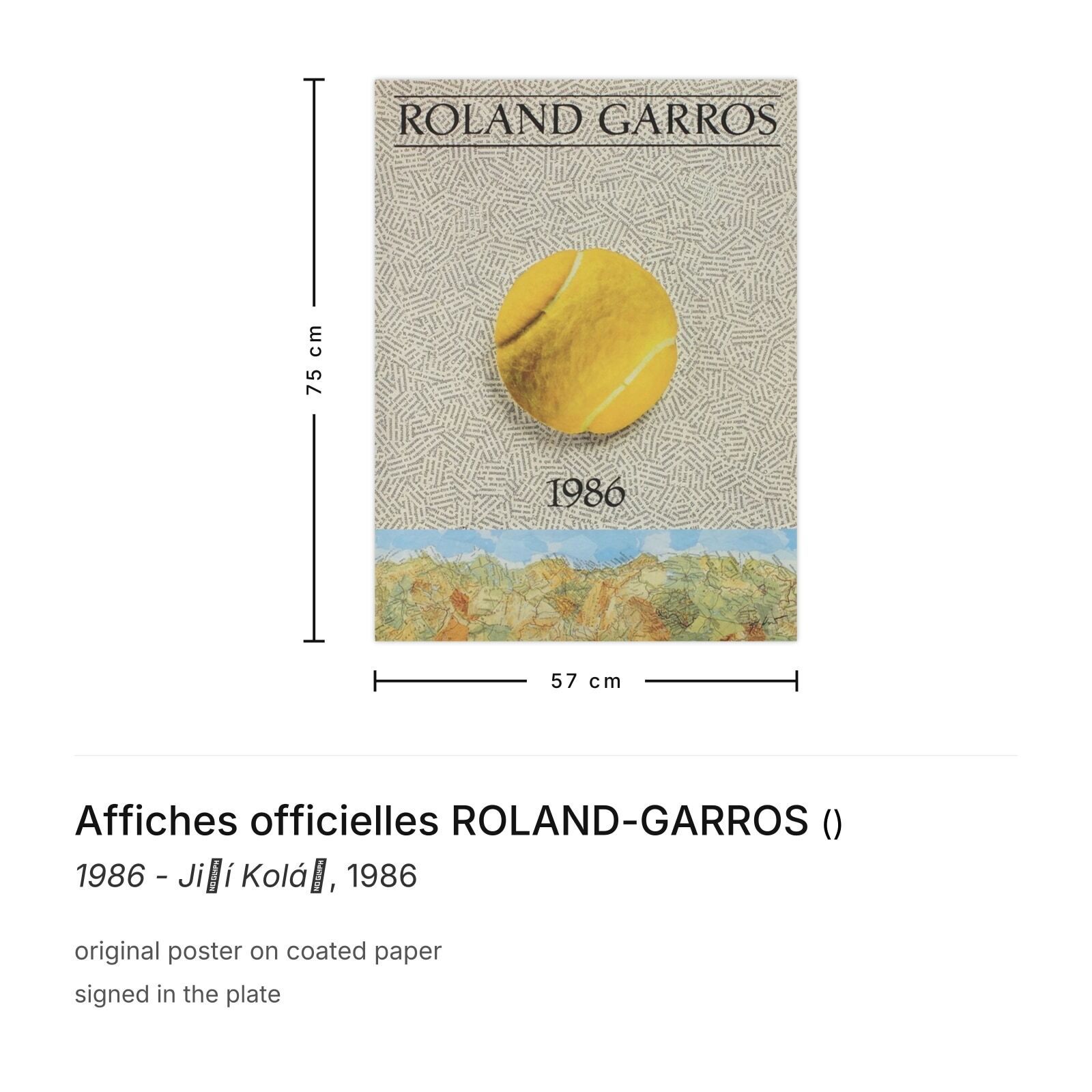 Affiches Officielles Roland Garros Poster 1986 Jiří Kolář photo furniture