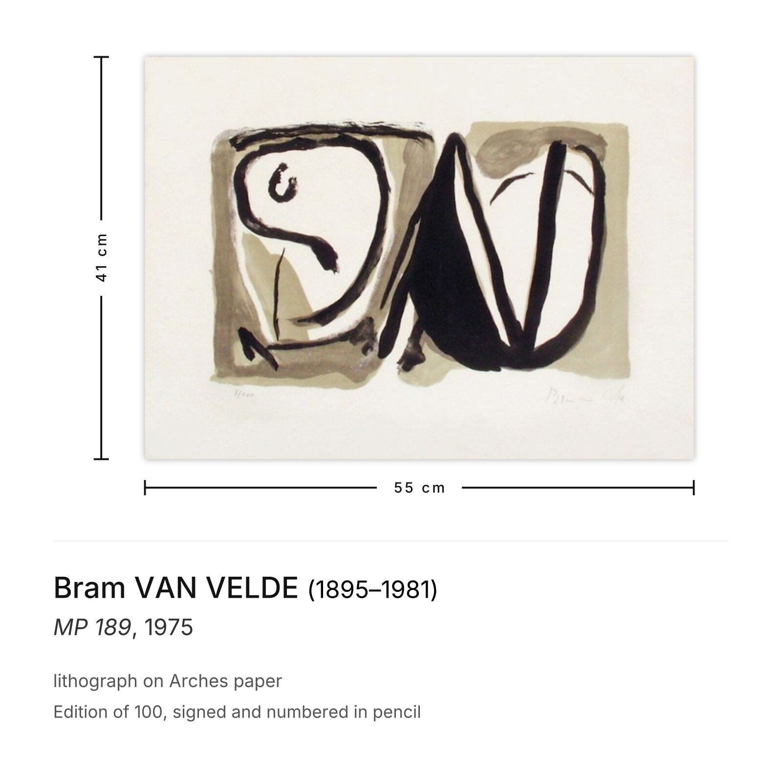 Bram Van Velde Signed Lithograph Mp 189 1975 photo furniture