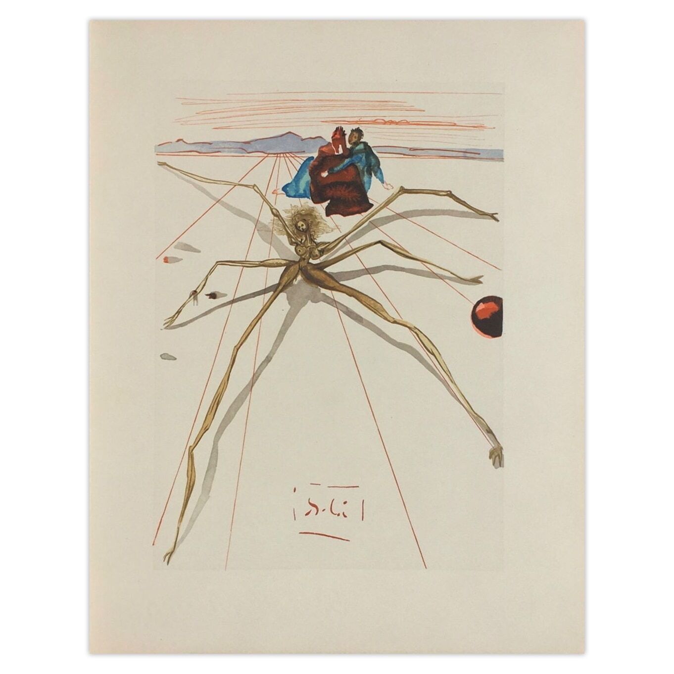 Salvador Dali Woodcut Divine Comédie Purgatoire 17   Quittant La Corniche... 1960