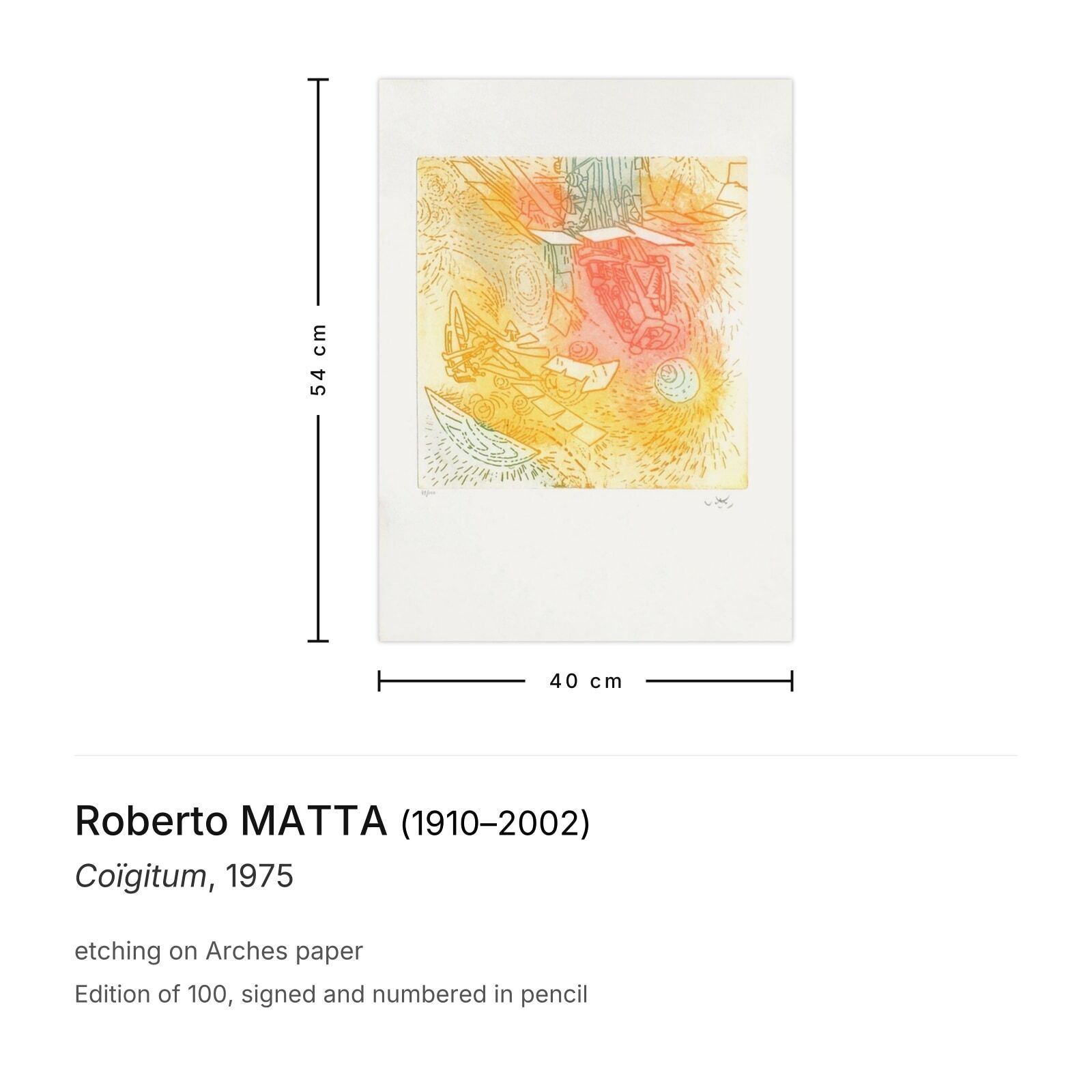Roberto Matta Gesigneerde Ets Coïgitum 1975 photo furniture