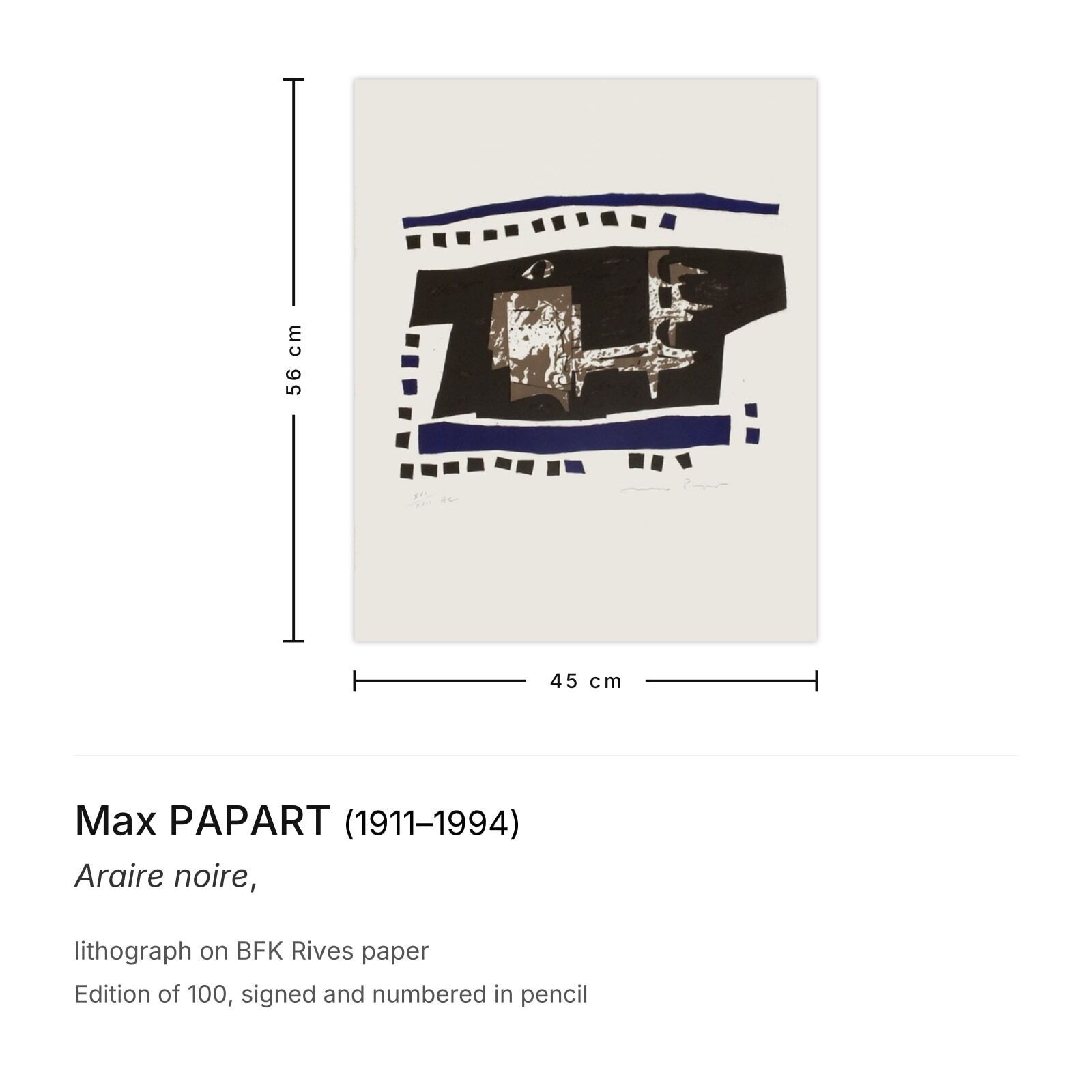 Max Papart Gesigneerde Lithografie Araire Noire photo furniture