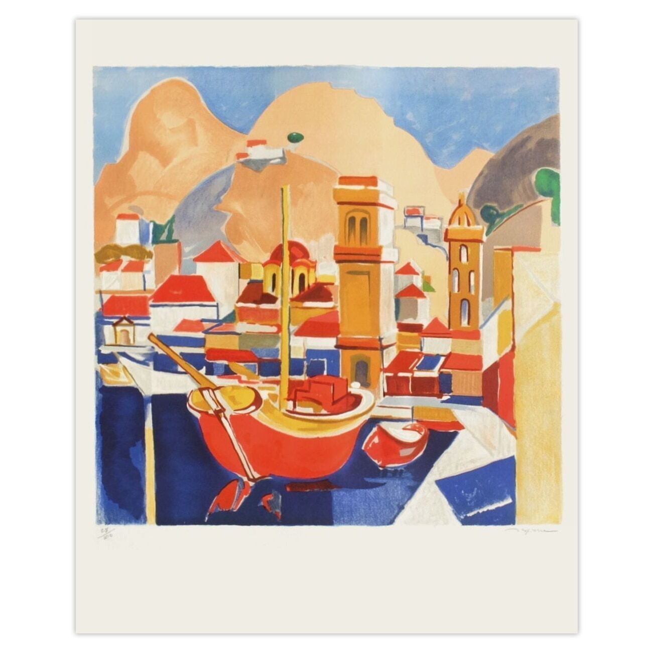 Jacques Despierre Gesigneerde Lithografie Le Port D'hydra 1977