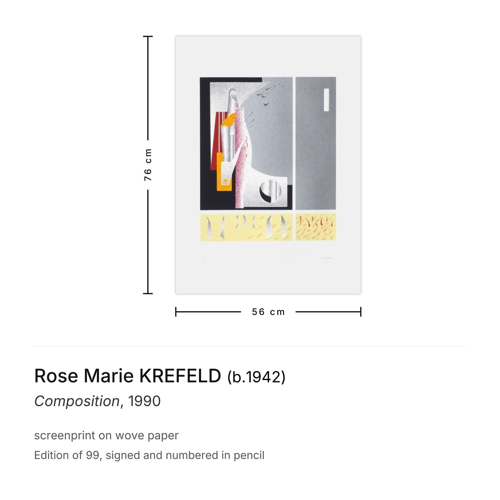 Rose Marie Krefeld Gesigneerde Zeefdruk Compositie 1990 photo furniture