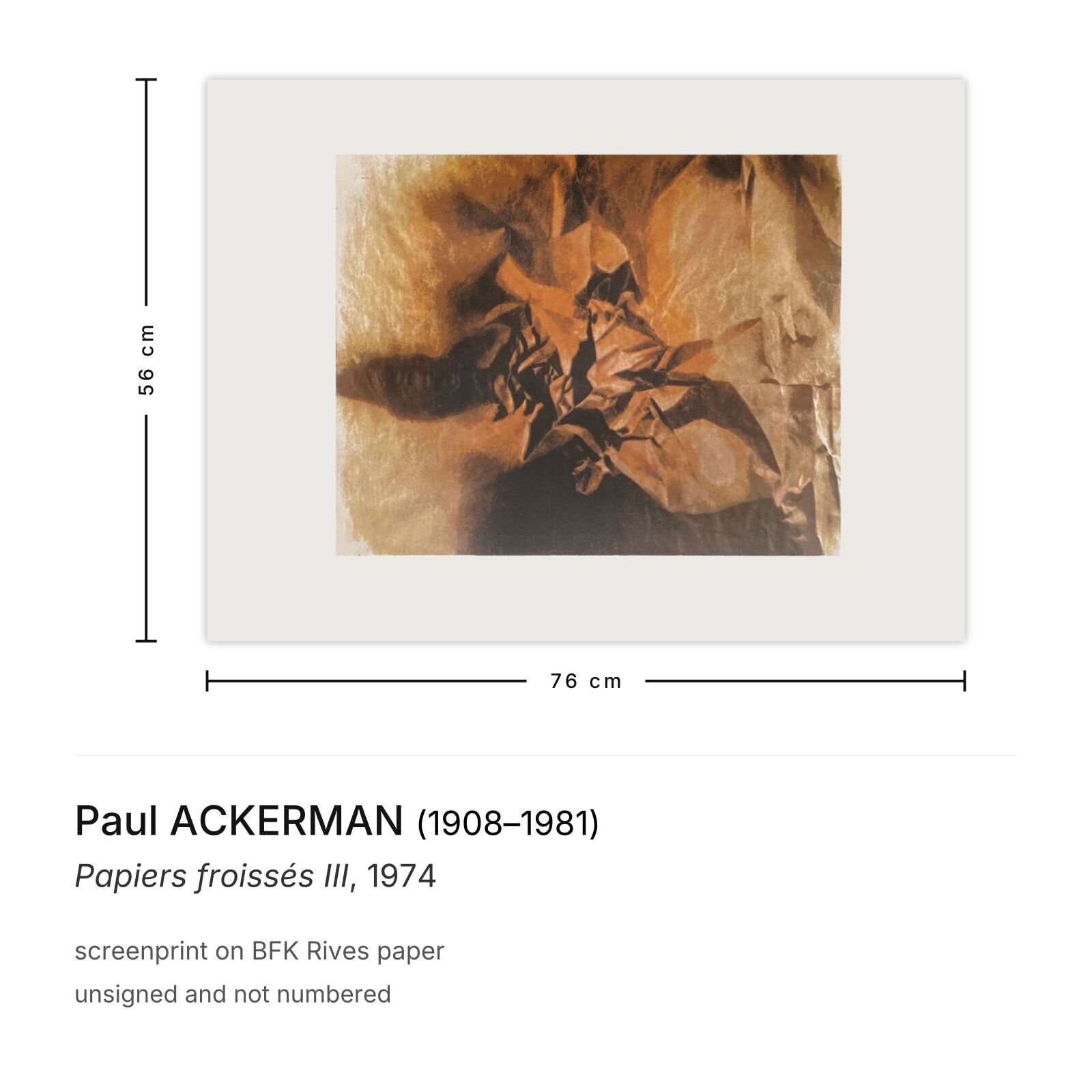 Paul Ackerman Screenprint Papiers Froissés III 1974 photo furniture