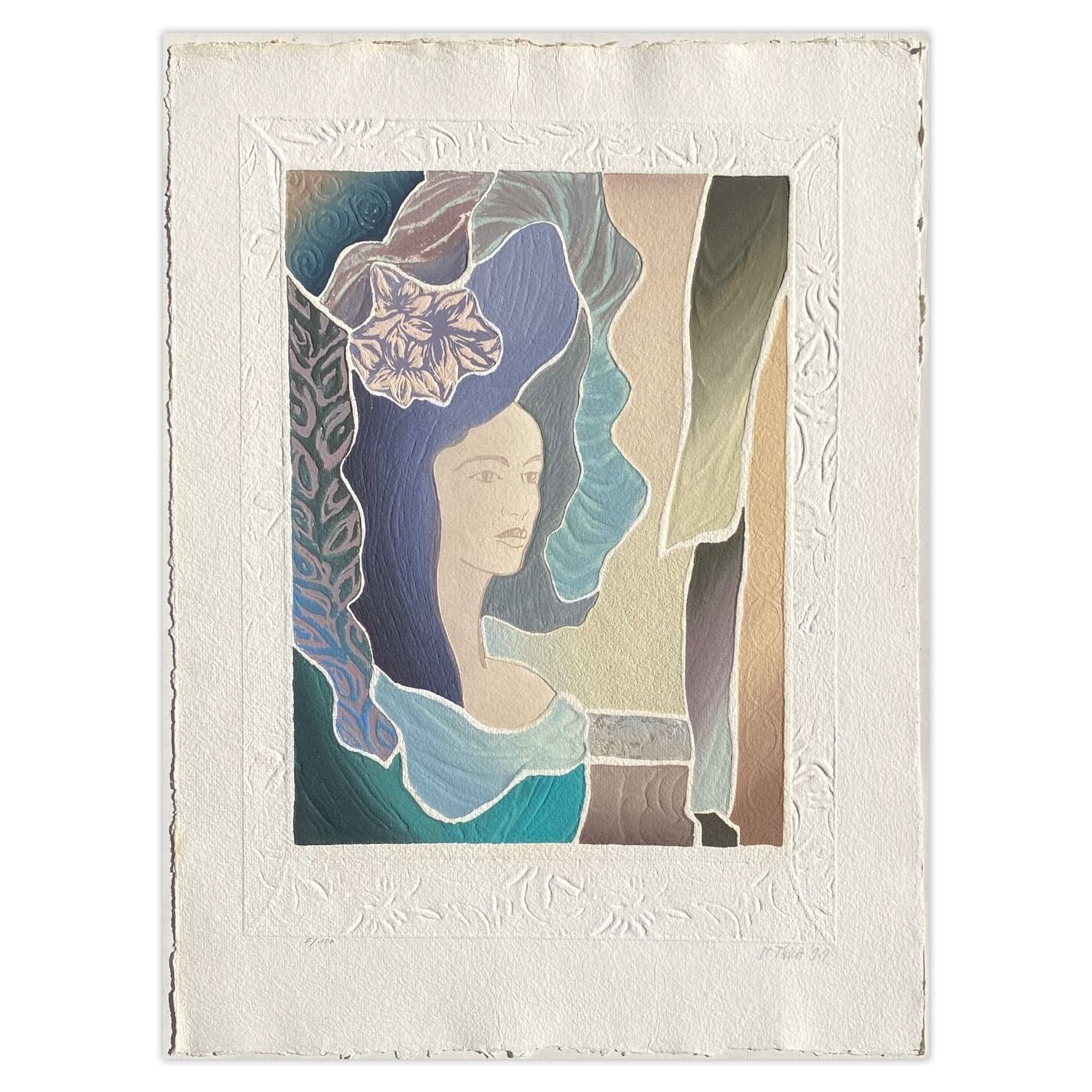 Magdalena Tyka Signed Carborundum Etching Portrait De Femme 1991
