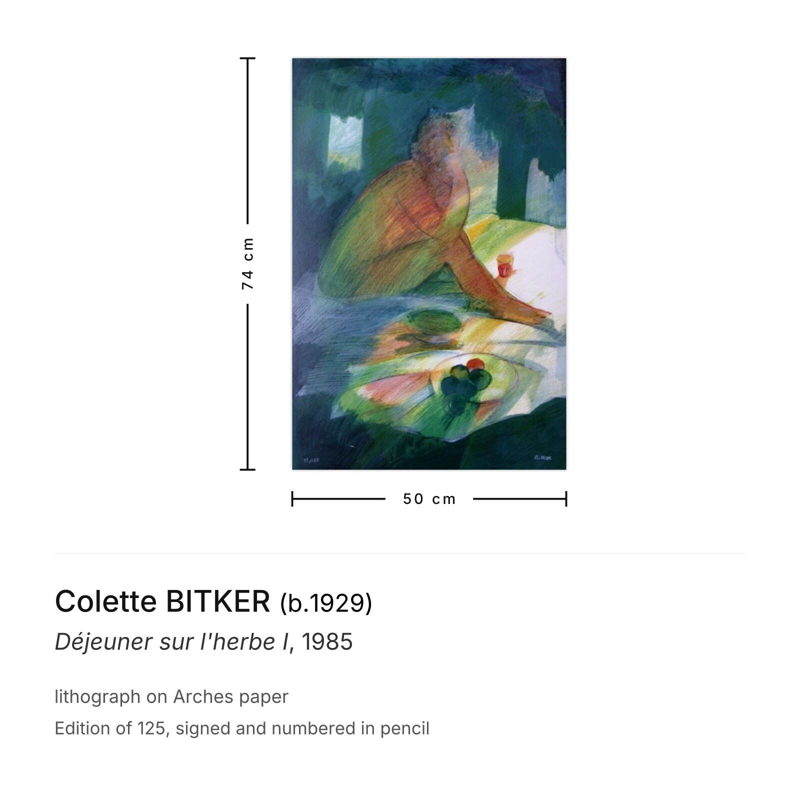Colette Bitker Gesigneerde Lithografie Déjeuner Sur L'herbe I 1985 photo furniture