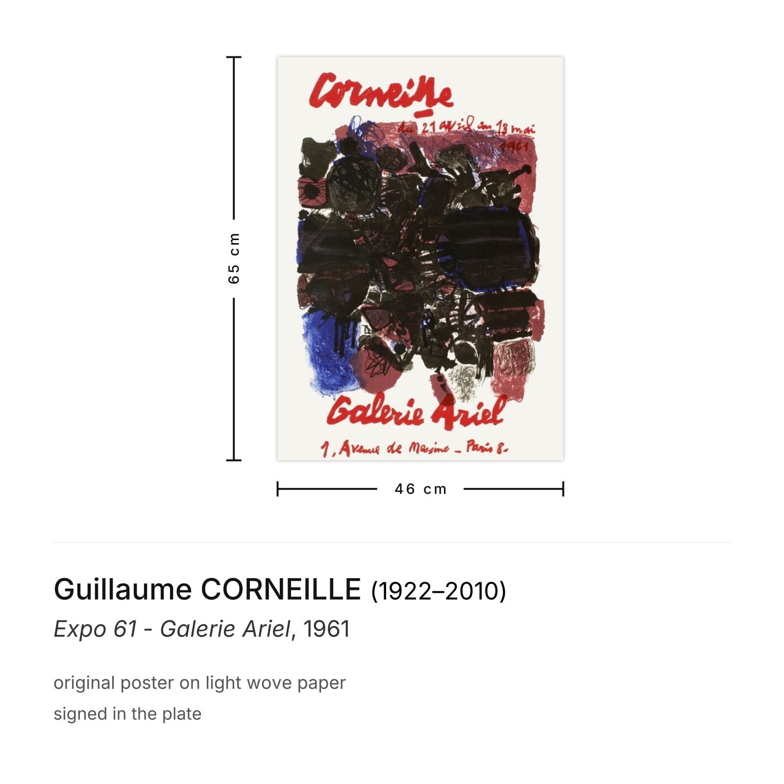 Guillaume Corneille Poster Expo 61 Galerie Ariel photo furniture
