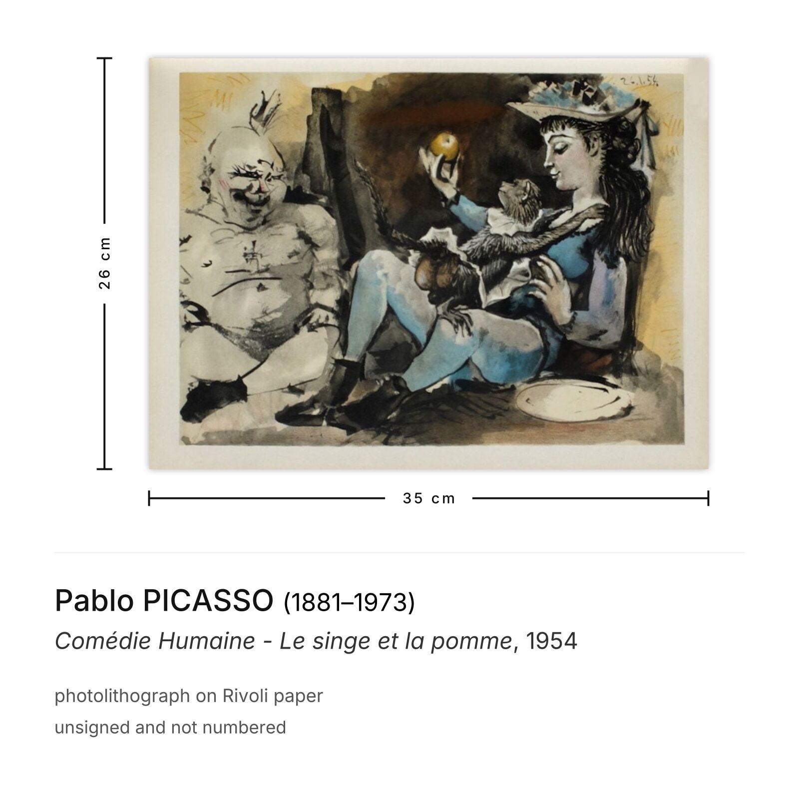Pablo Picasso Lithografie Comédie Humaine Le Singe Et La Pomme 1954 photo furniture