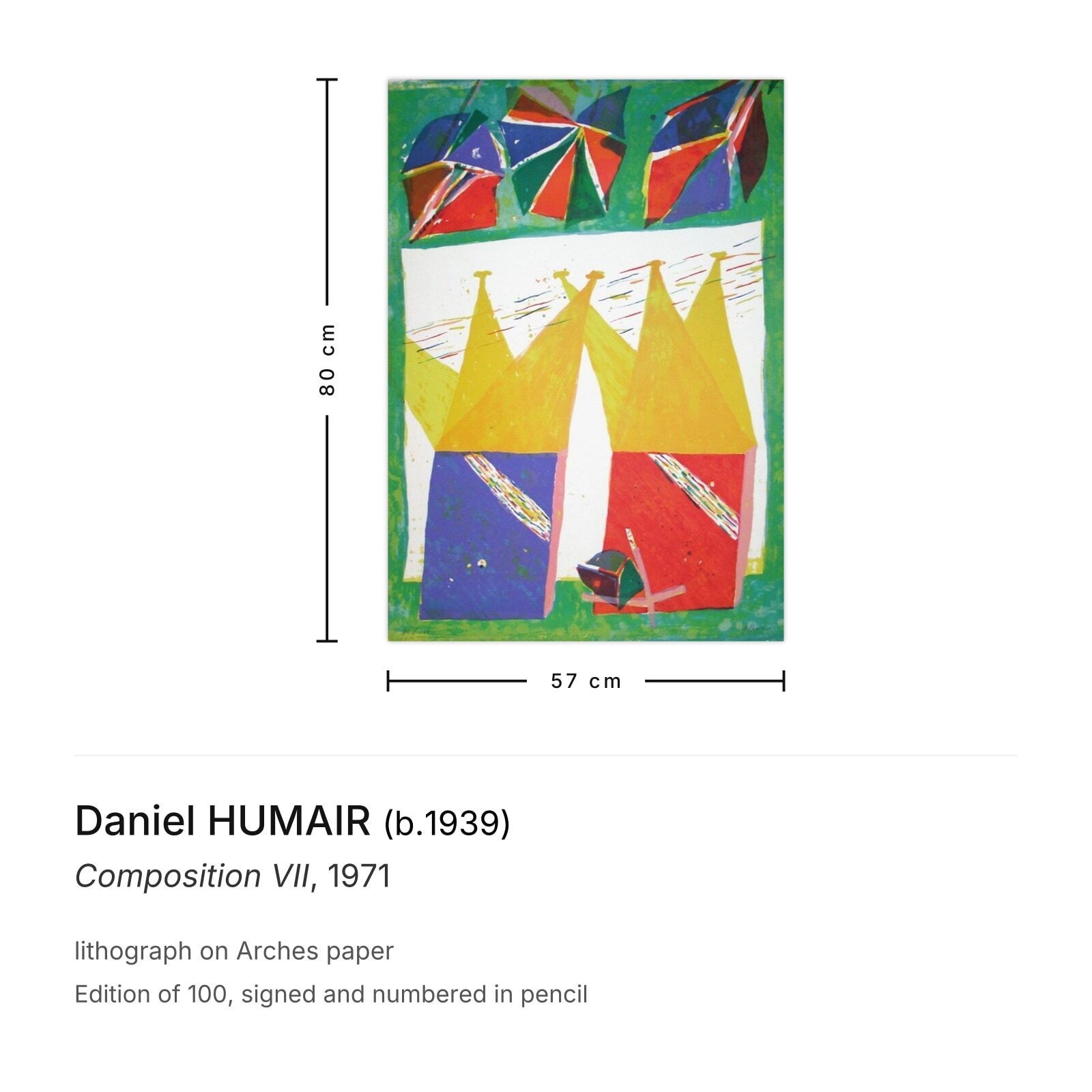 Daniel Humair Gesigneerde Lithografie Composition VII 1971 photo furniture