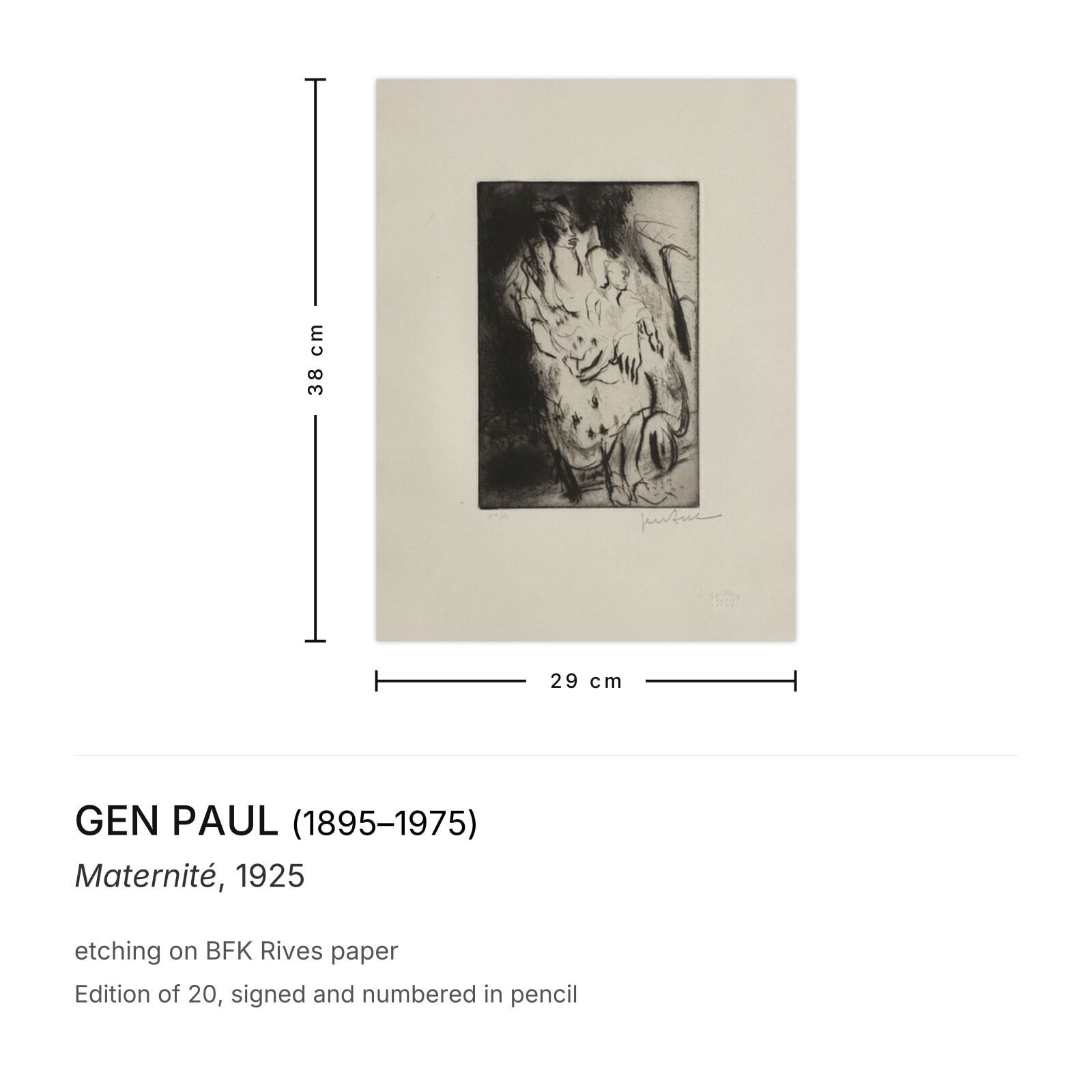 Gen Paul Gesigneerde Ets Maternité 1925 photo furniture