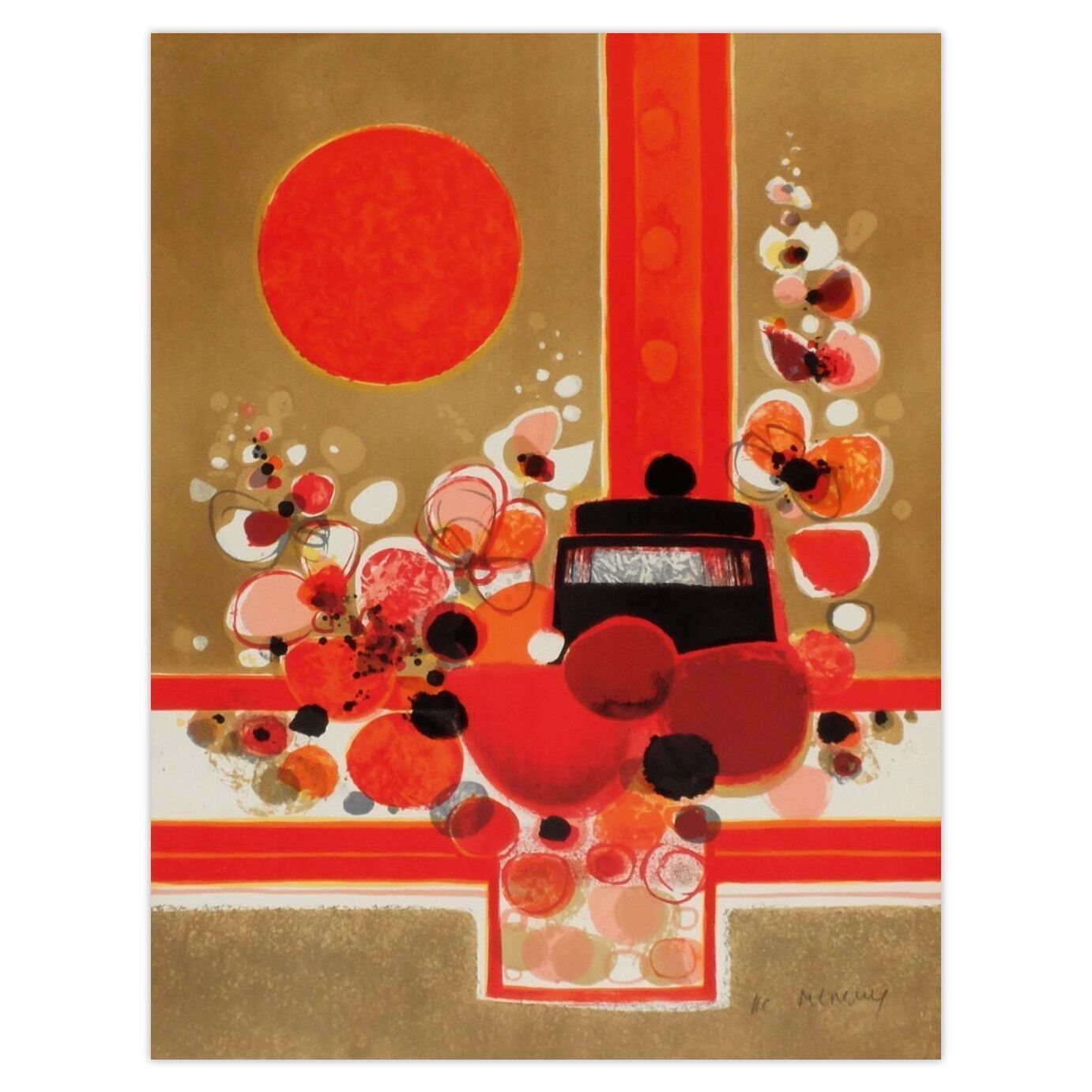 Frédéric Menguy Gesigneerde Litho 1973   Soleil Rouge