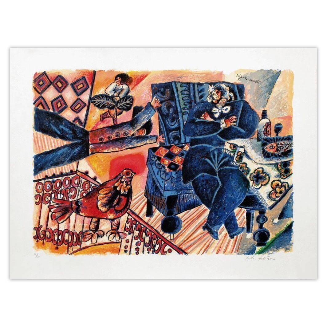 Théo Tobiasse gesigneerde lithografie Un Chant D'exil Et De Lumière : Séjours Secrets 1999