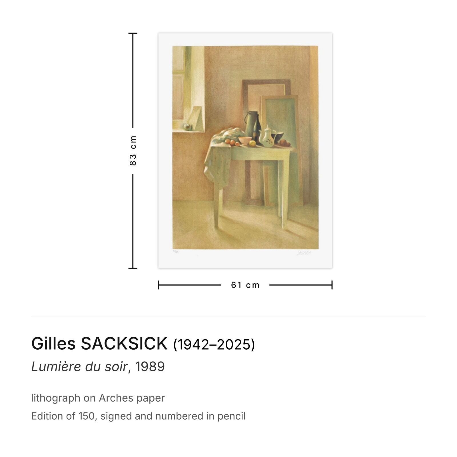 Gilles Sacksick Gesigneerde Litho Lumière Du Soir 1989 photo furniture