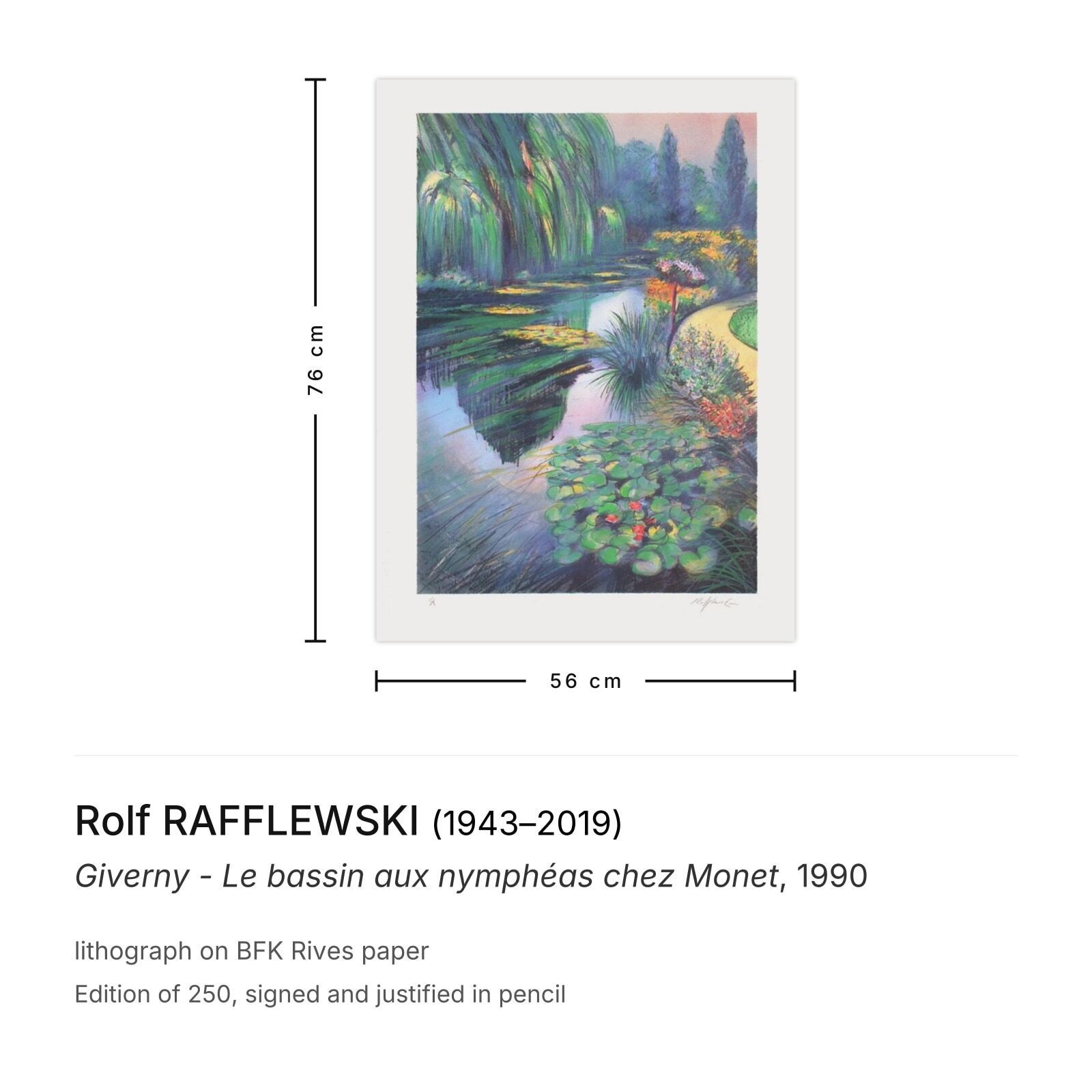 Rolf Rafflewski gesigneerde lithografie Giverny Le Bassin Aux Nymphéas Chez Monet 1990 photo furniture