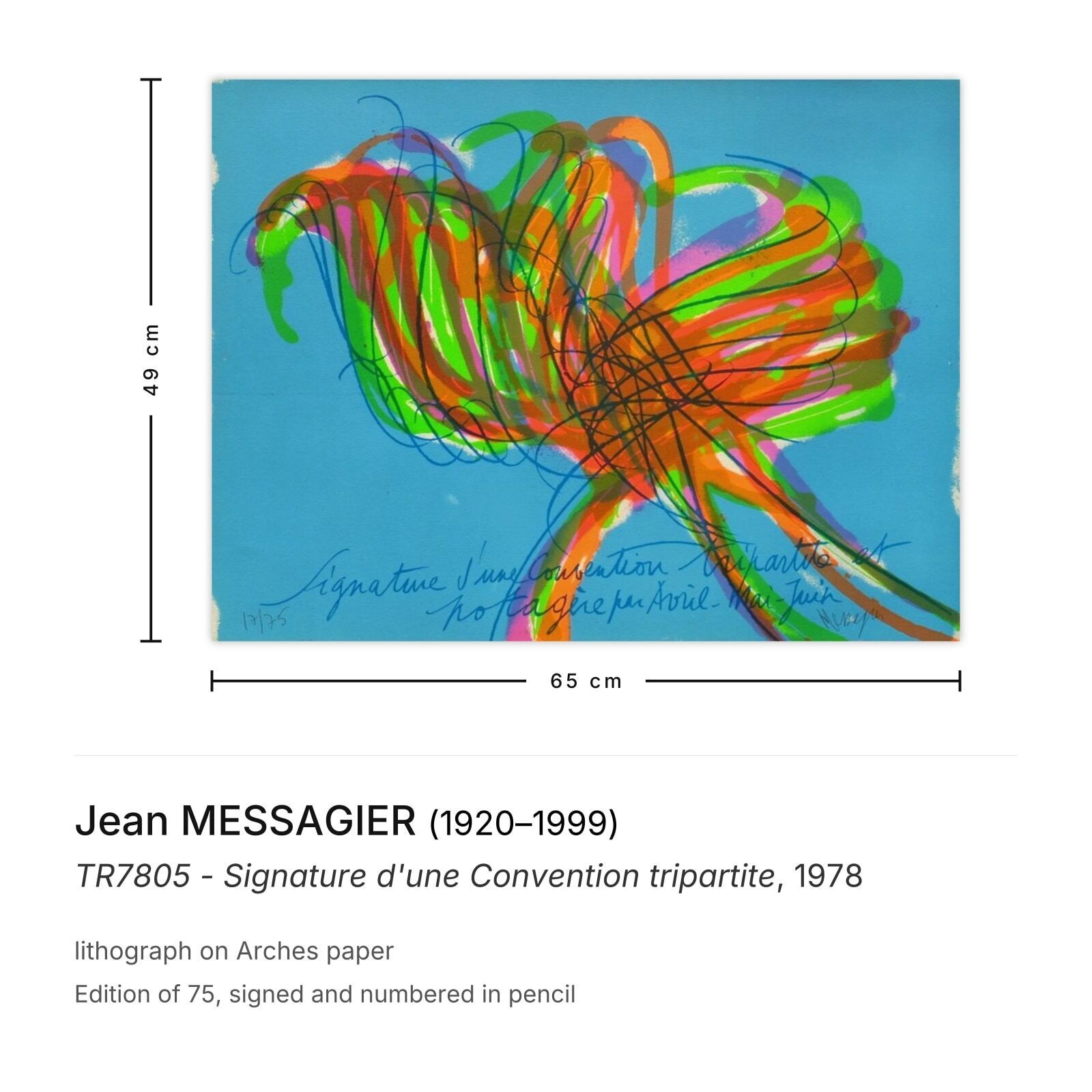 Jean Messagier Signed Lithograph Tr7805   Signature D'une Convention Tripartite 1978 photo furniture