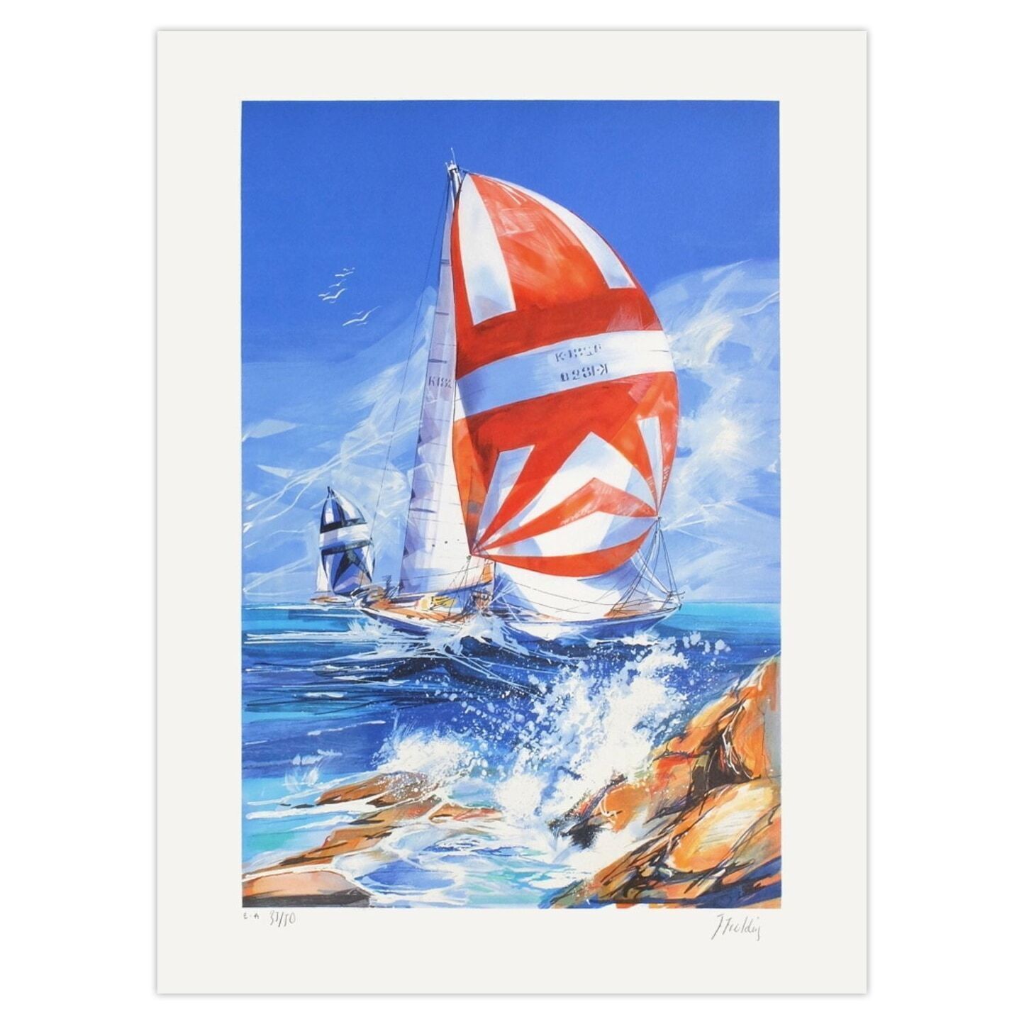 Jacques Fielding Signed Lithograph Régate : La Sortie Du Port 1990