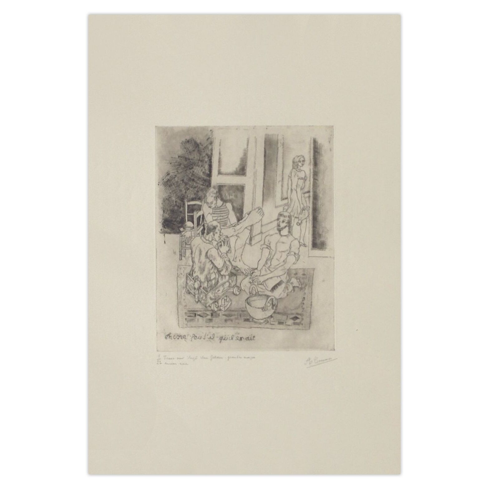 Alfred Courmes Gesigneerde Ets Le Lavement Des Pieds II 1986
