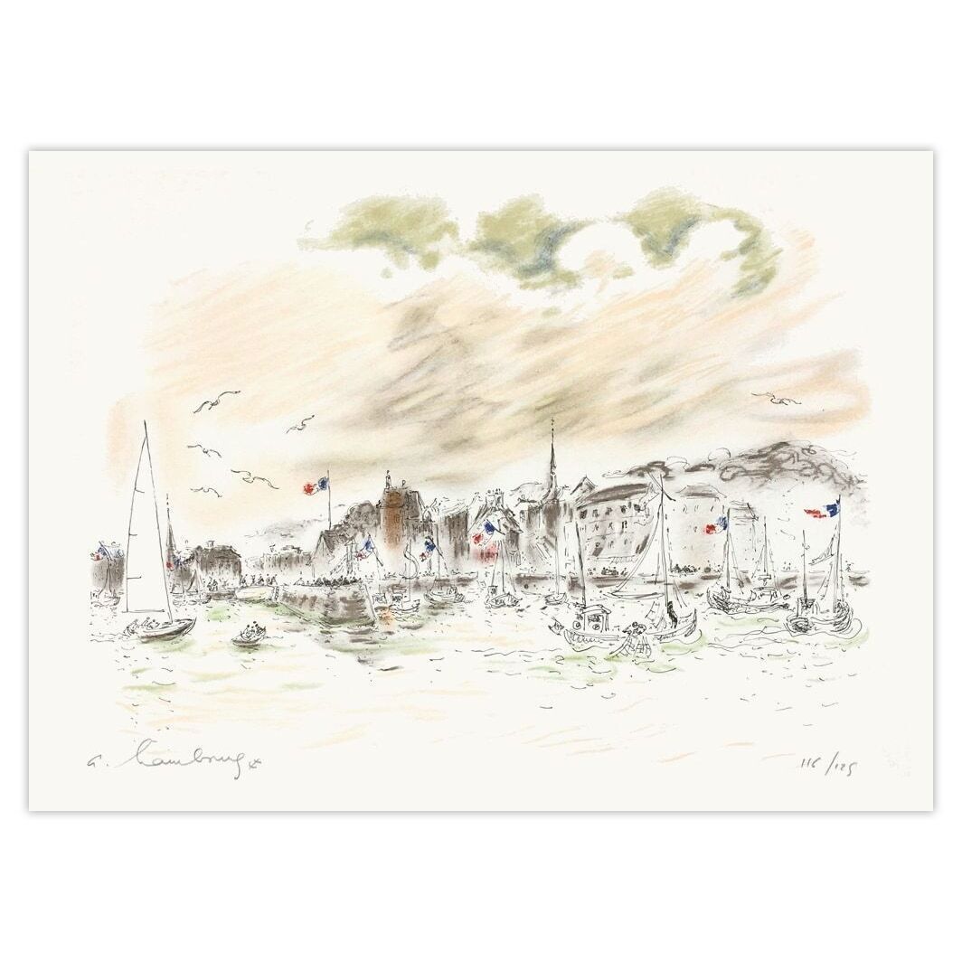 André Hambourg Gesigneerde Lithografie Le Port De Honfleur 1985