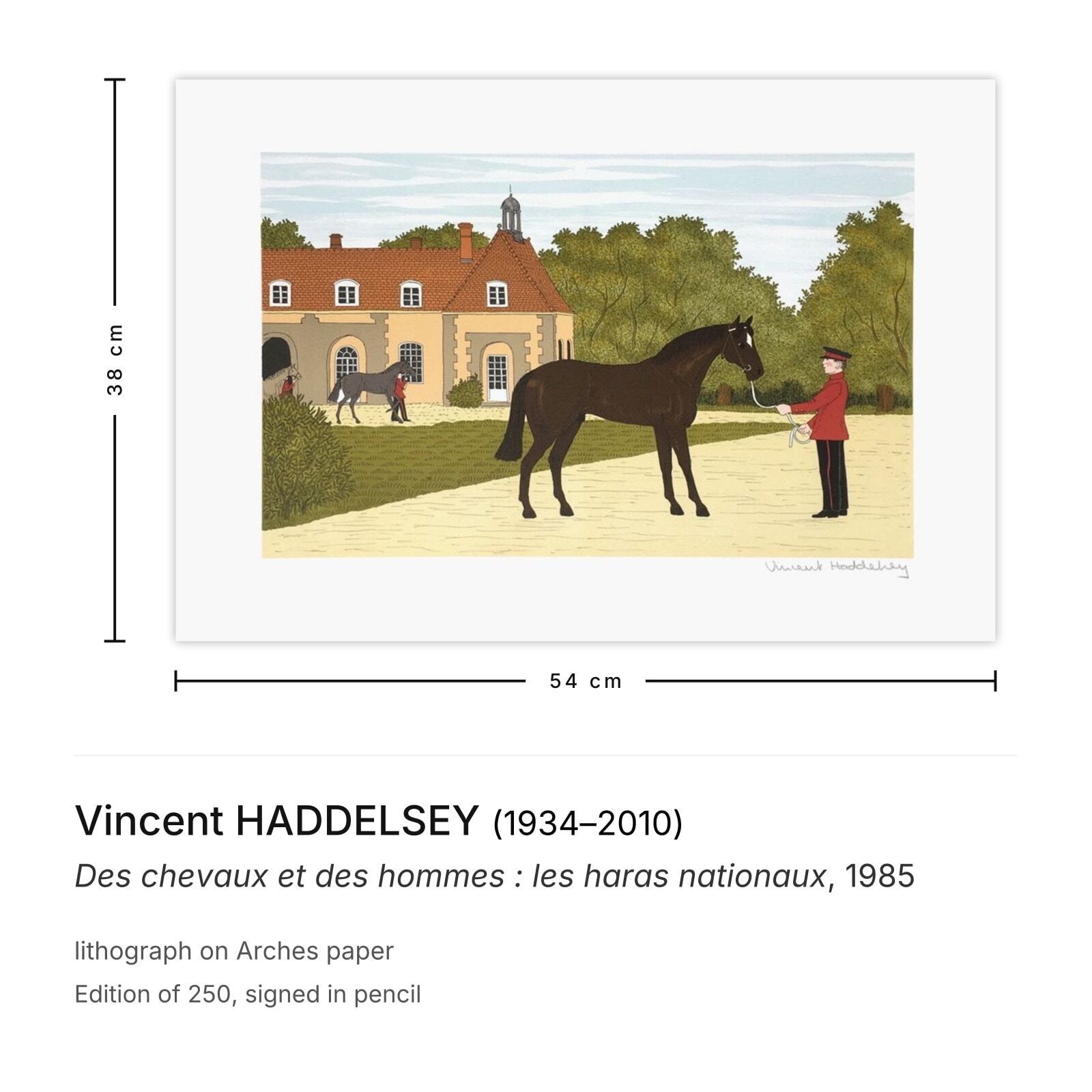 Vincent Haddelsey Gesigneerde Lithografie Des Chevaux Et Des Hommes : Les Haras Nationaux 1985 photo furniture