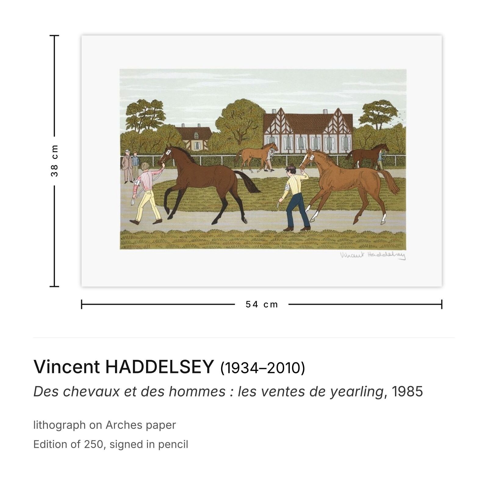 Vincent Haddelsey Gesigneerde Lithografie Des Chevaux Et Des Hommes : Les Ventes De Yearling 1985 photo furniture