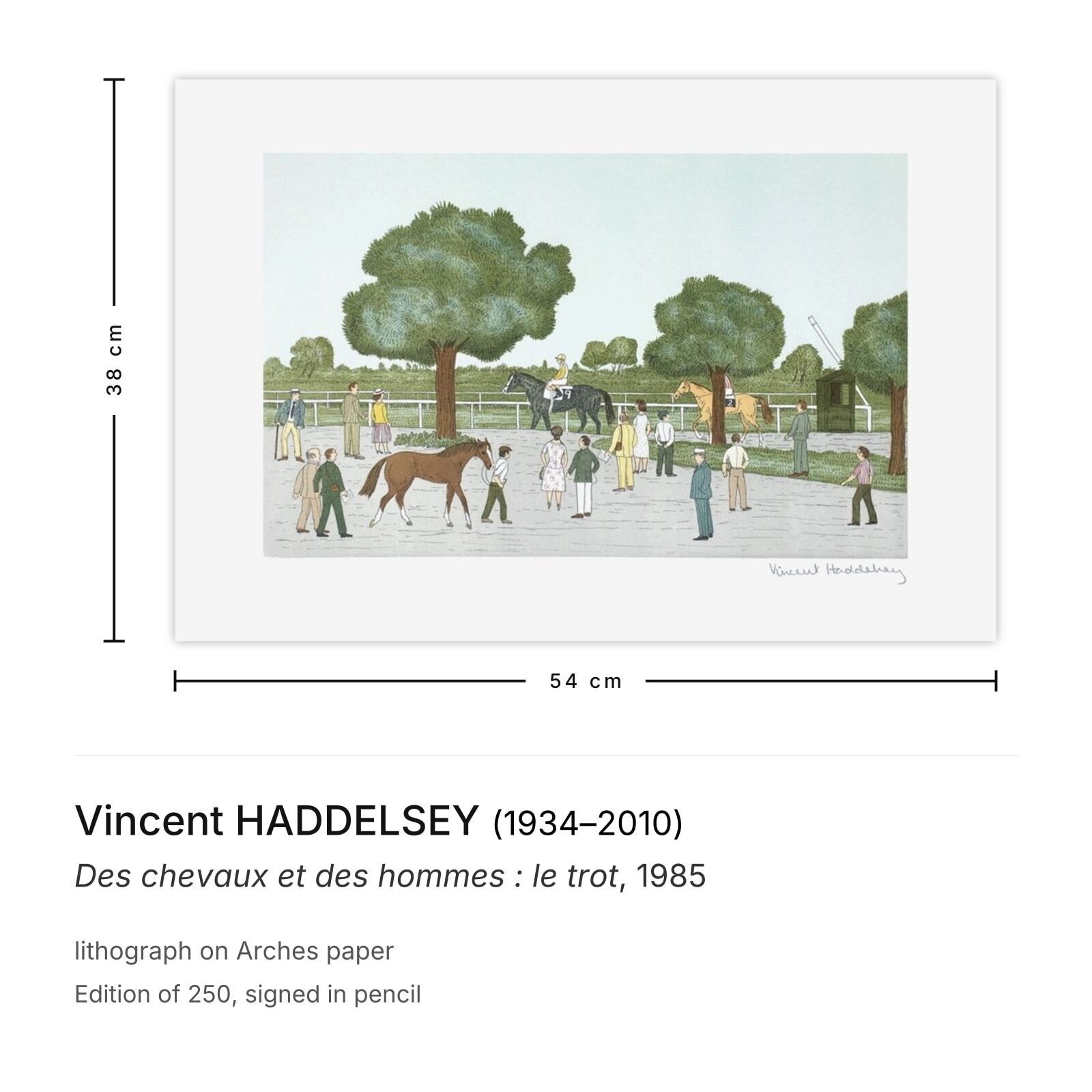 Vincent Haddelsey Gesigneerde Lithografie Des Chevaux Et Des Hommes : Le Trot 1985 photo furniture