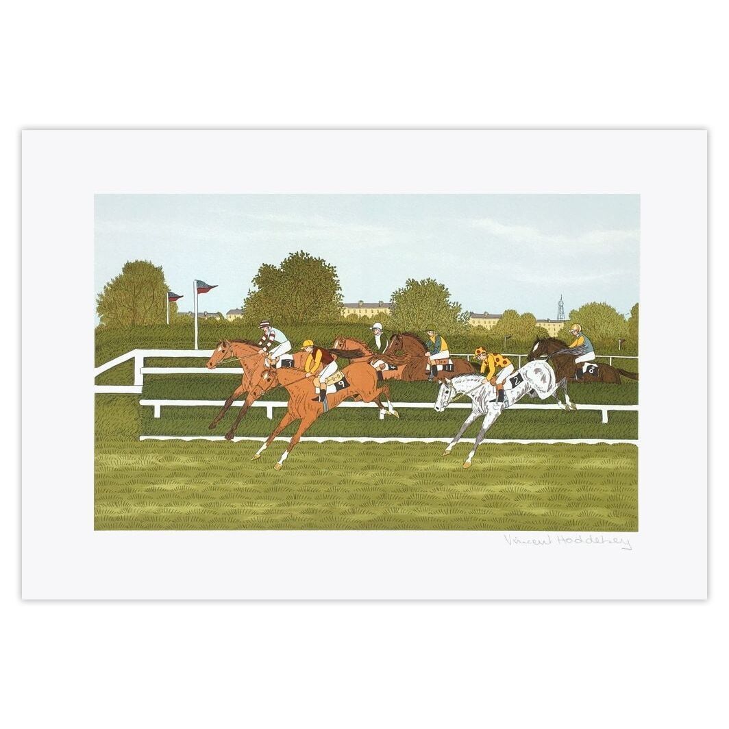 Vincent Haddelsey Gesigneerde Lithografie Des Chevaux Et Des Hommes : Auteuil 1985