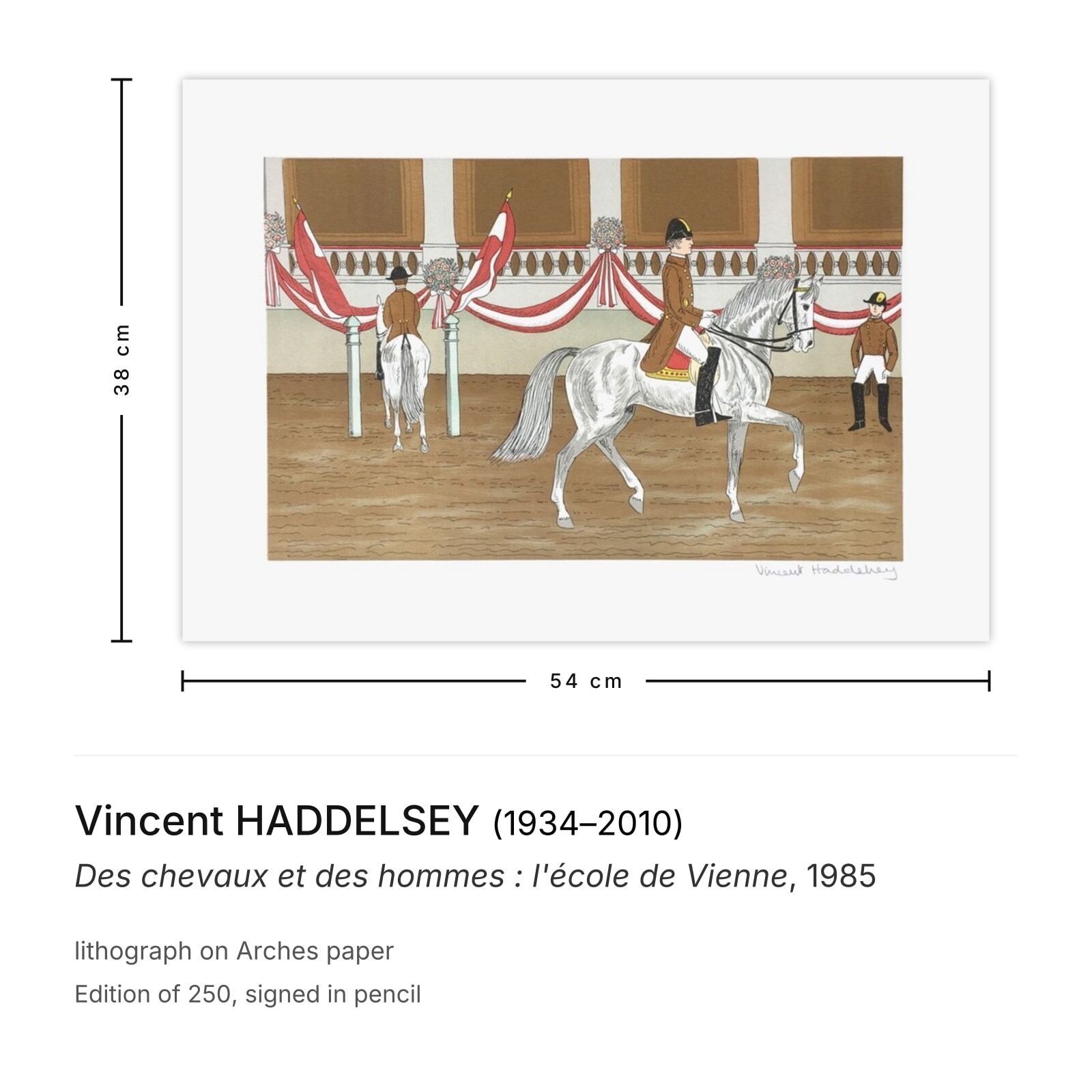 Vincent Haddelsey Gesigneerde Lithografie Des Chevaux Et Des Hommes : L'école De Vienne 1985 photo furniture