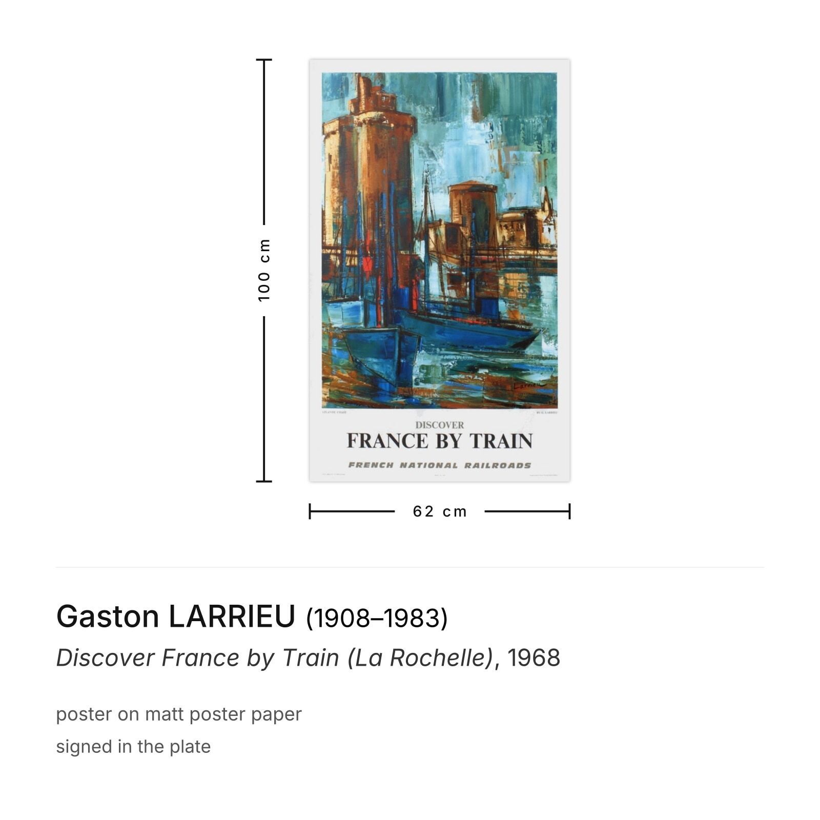 Gaston Larrieu Poster Discover France By Train (La Rochelle) 1968 photo furniture