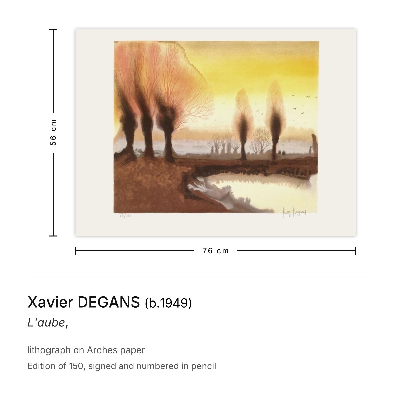 Xavier Degans Gesigneerde Lithografie L'aube photo furniture