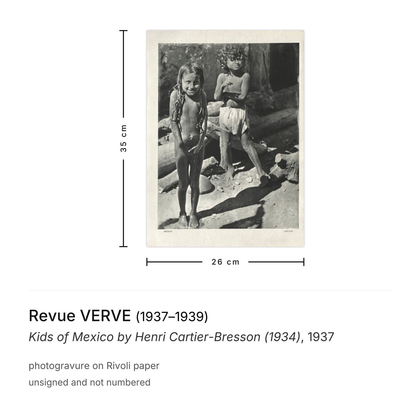 Revue Verve Photogravure Kids Of Mexico By Henri Cartier Bresson (1934) 1937 photo furniture
