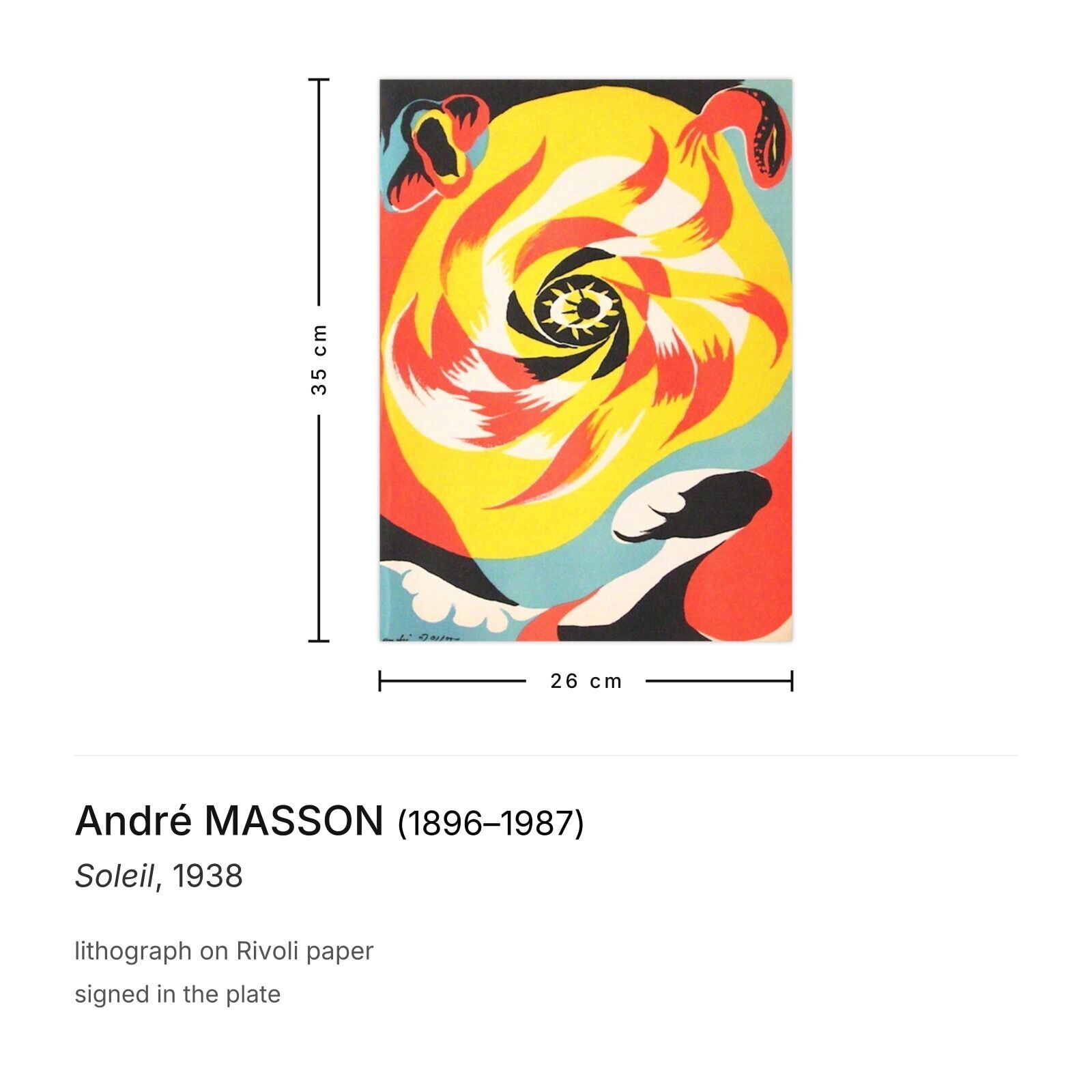 André Masson Lithografie Soleil 1938 photo furniture