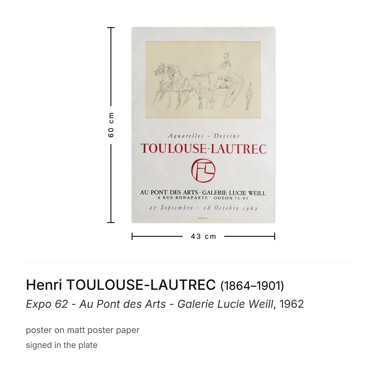 Henri Toulouse Lautrec Poster Expo 62   Au Pont Des Arts   Galerie Lucie Weill photo furniture