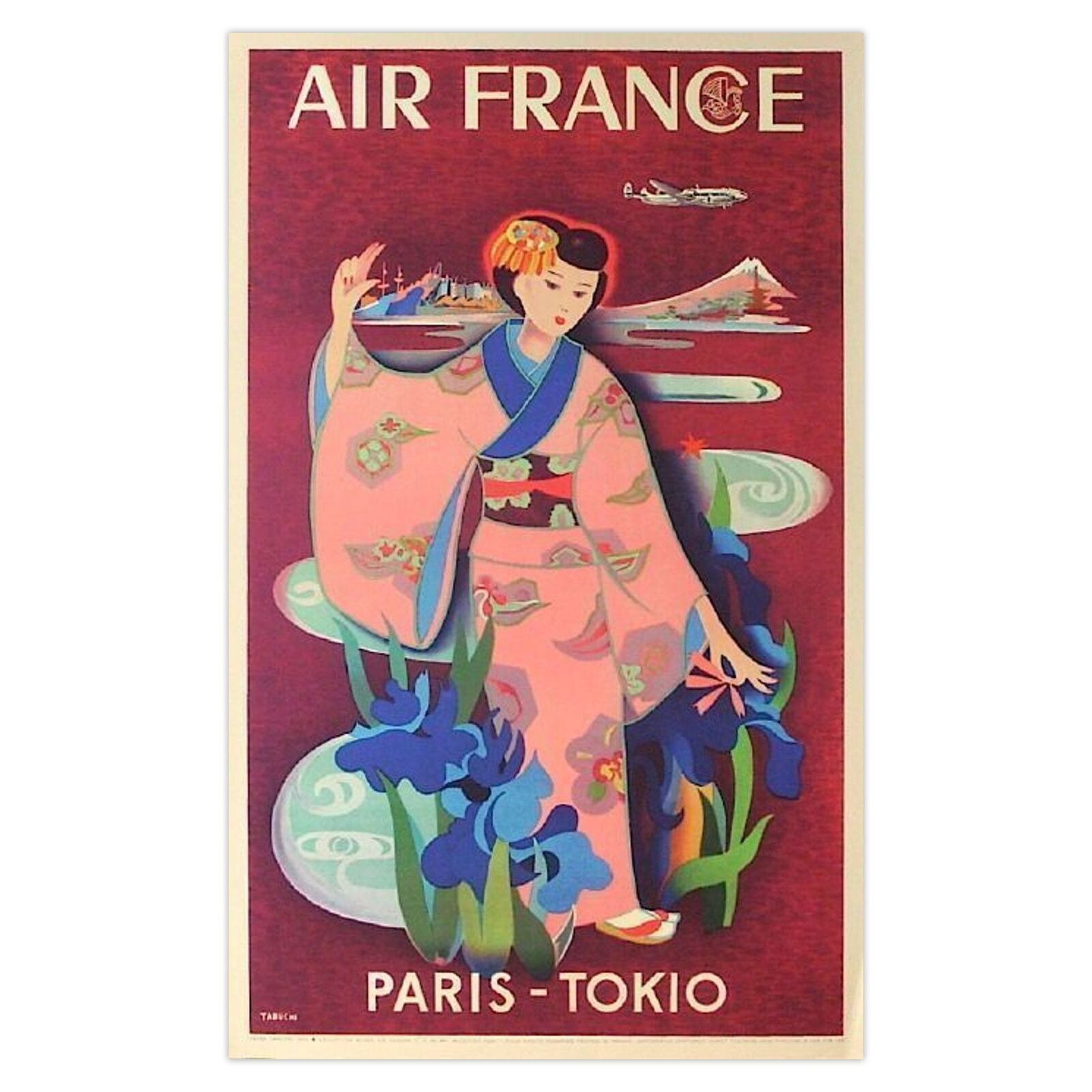 Yasse Tabuchi Screenprint Air France   Paris   Tokyo 1980