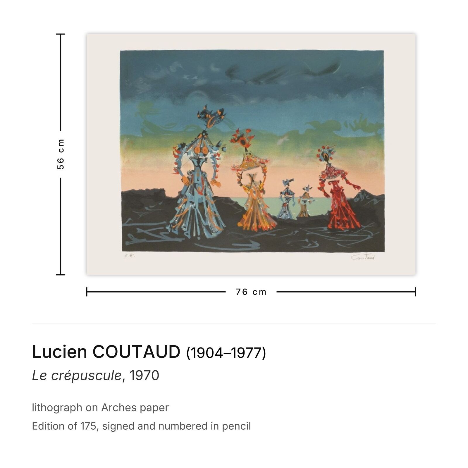 Lucien Coutaud Gesigneerde Lithografie Le Crépuscule 1970 photo furniture