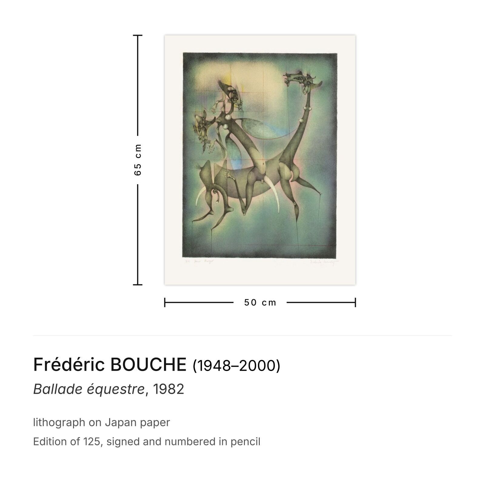 Frédéric Bouche Gesigneerde Lithografie Ballade équestre 1982 photo furniture