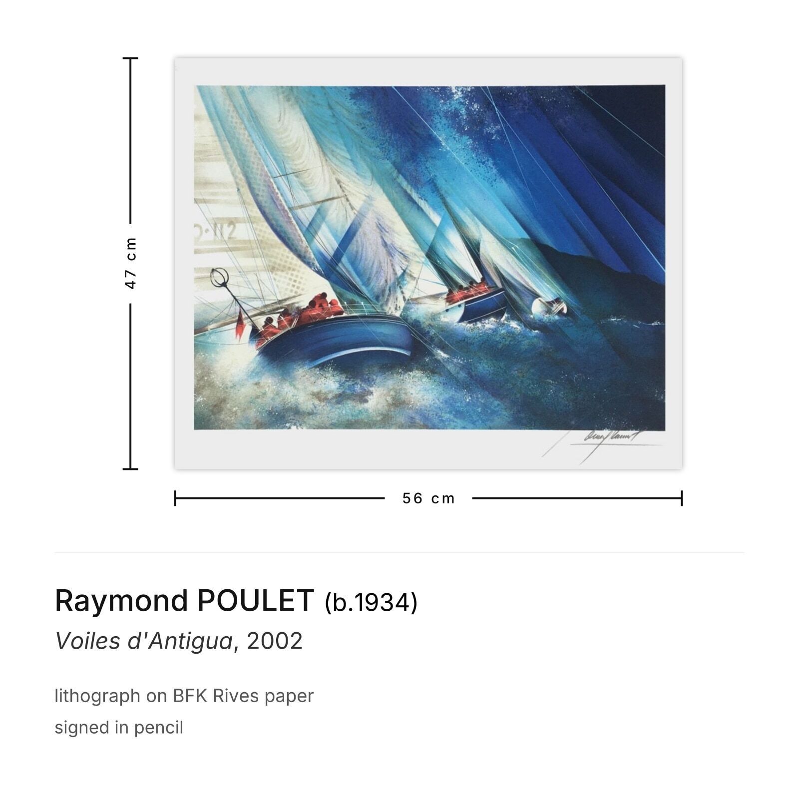 Raymond Poulet Signed Lithograph Voiles D'antigua 2002 photo furniture
