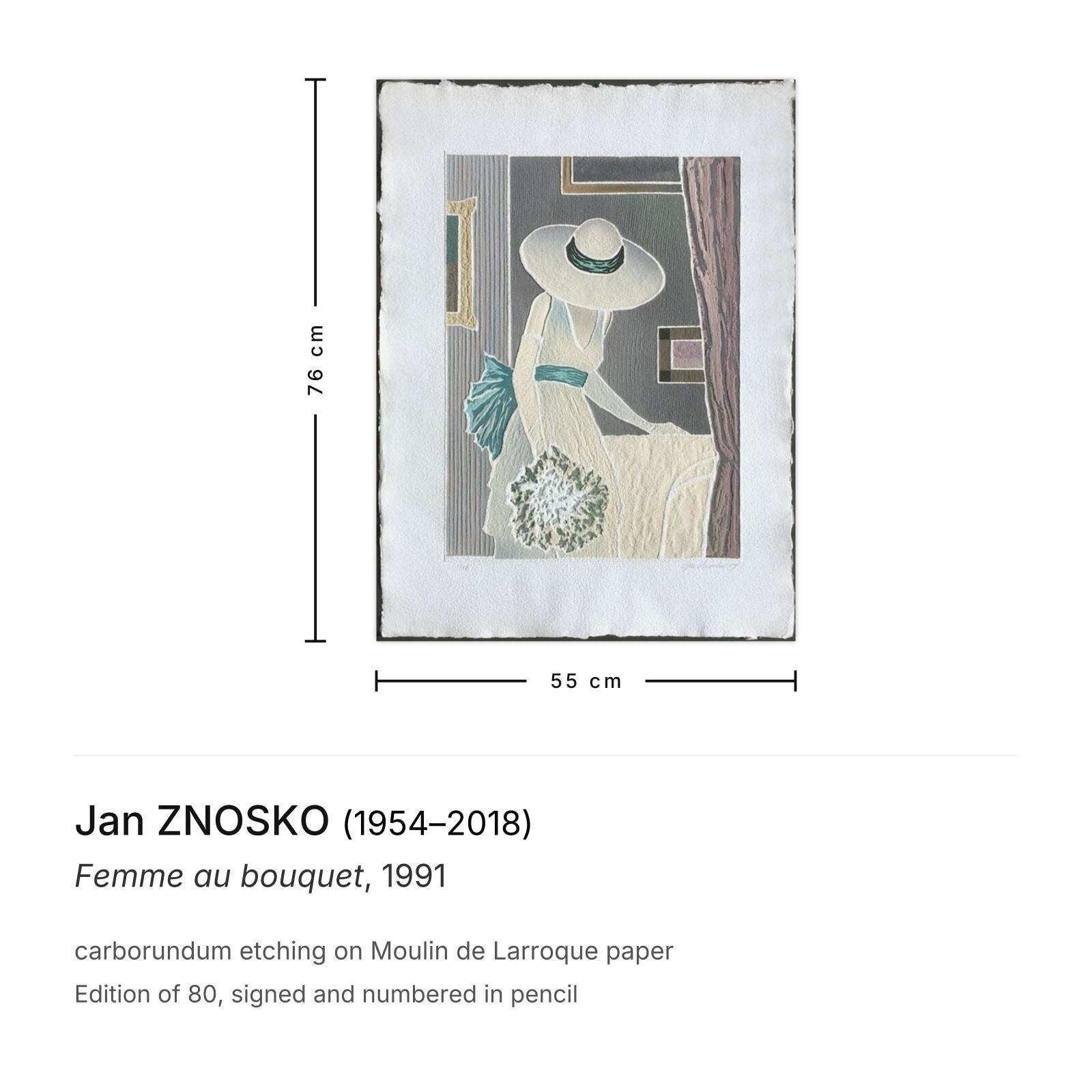 Jan Znosko Signed Carborundum Etching Femme Au Bouquet 1991 photo furniture