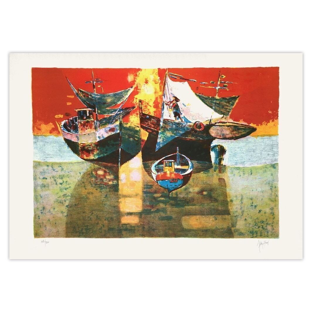 René Margotton Gesigneerde Lithografie Marée Basse 1975