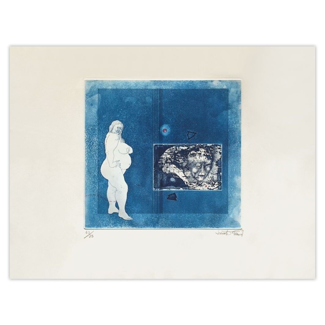 Gérard Lecomte Gesigneerde Ets Maternité Bleue 1975
