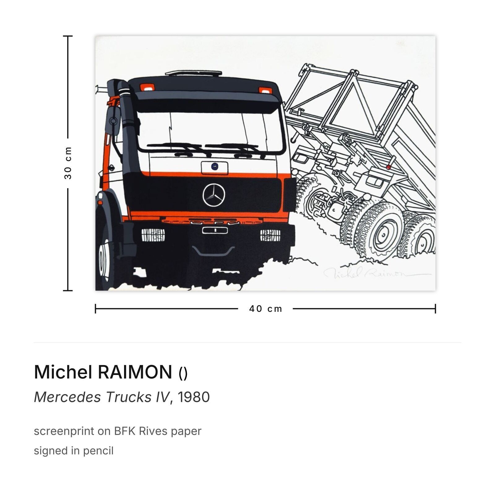 Michel Raimon Gesigneerde Zeefdruk Mercedes Trucks IV 1980 photo furniture