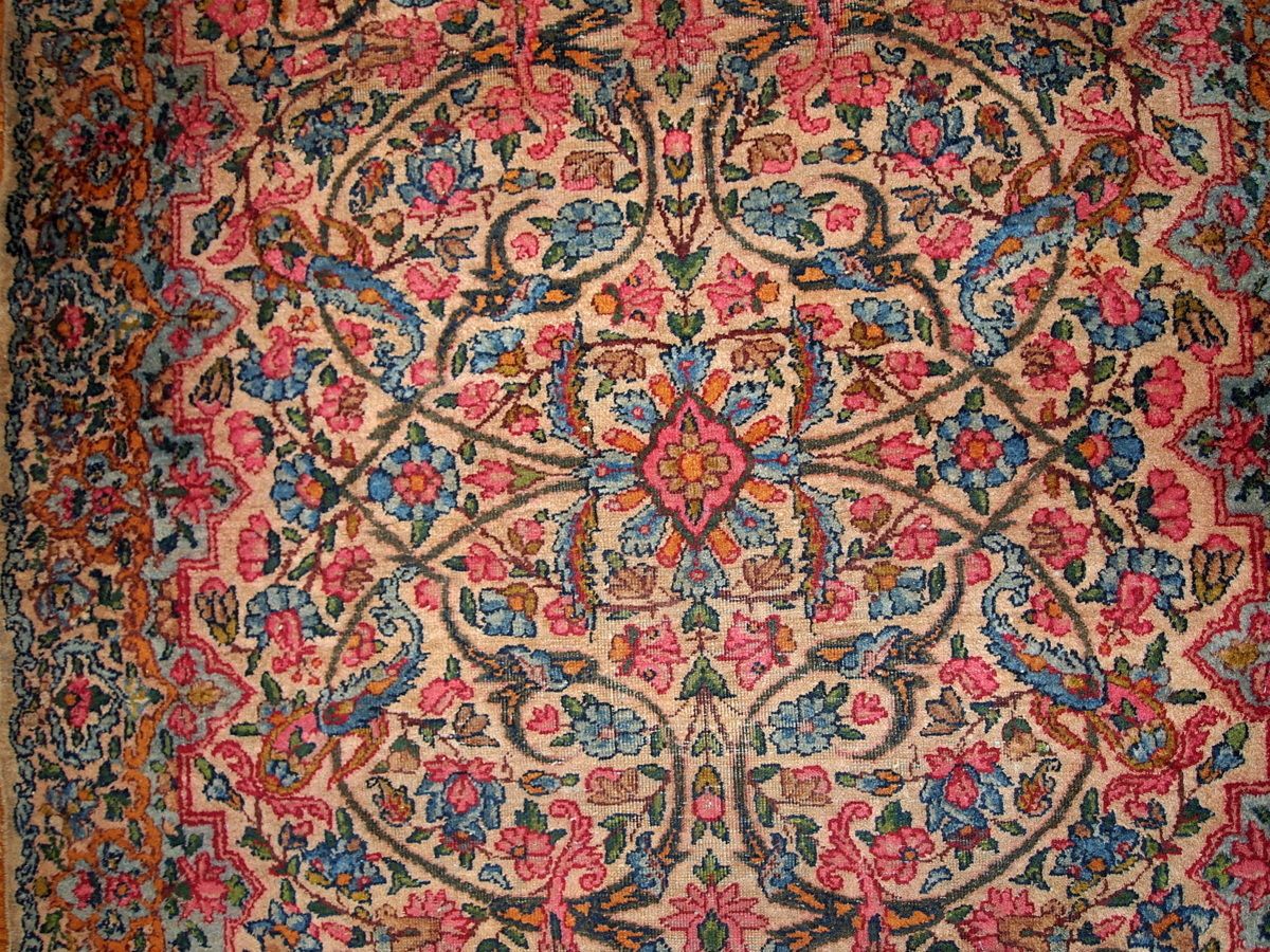 Tapis oriental fait main, 97 x 149 cm, bleu ciel et rose, vers 1920 photo Textiles