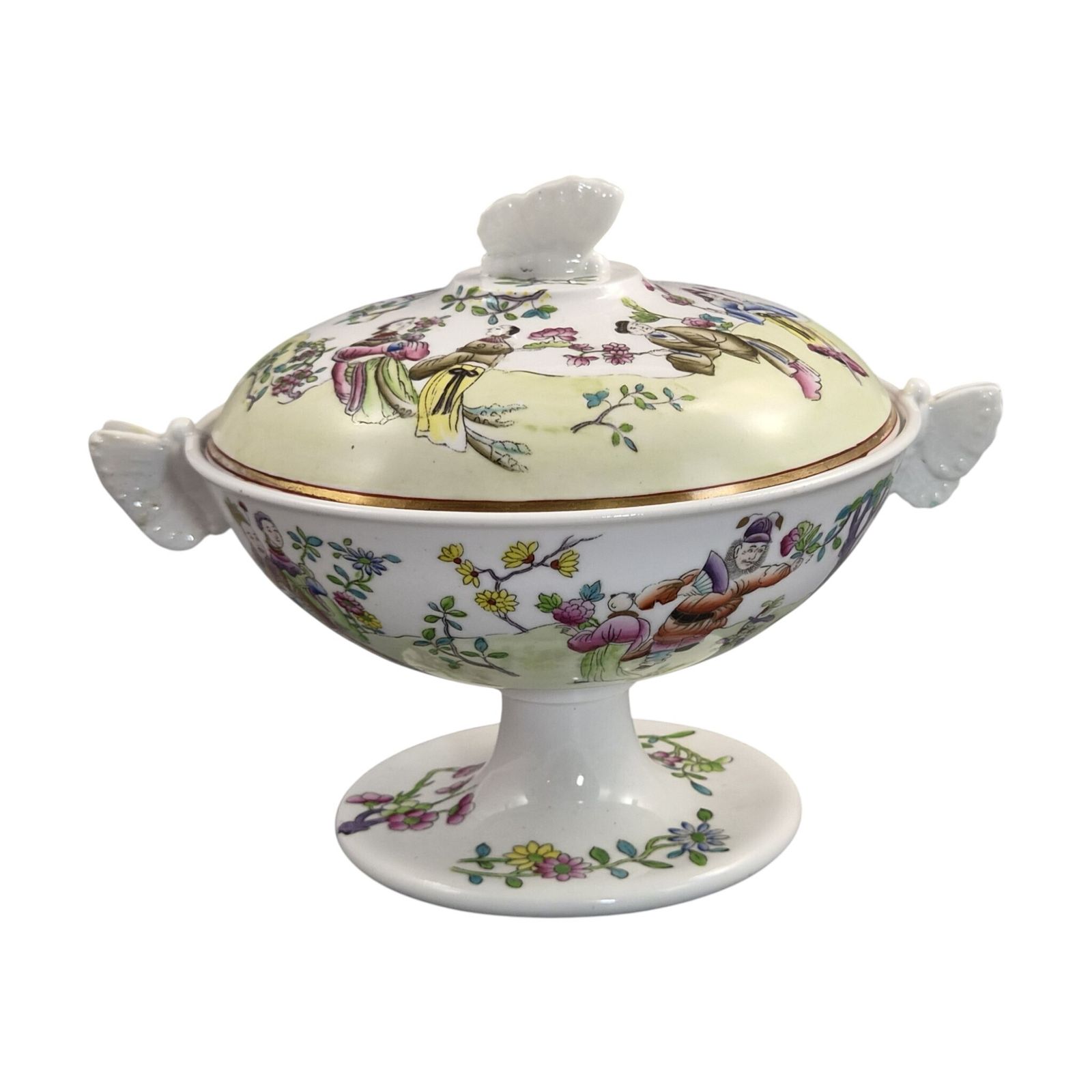 Zeldzame Spode Felspar Porcelain schaal op voetstuk met vlinderhengsel, ca. 1821 photo for sale