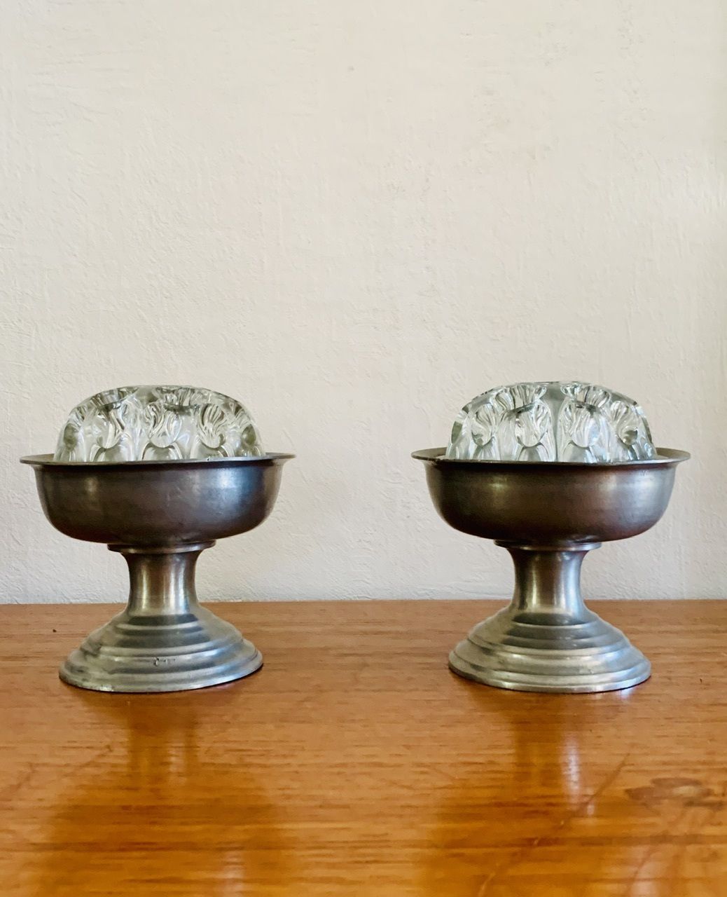 Vintage Franse pique fleurs-vazen met tinnen houders, ca. jaren 1960, set van 2