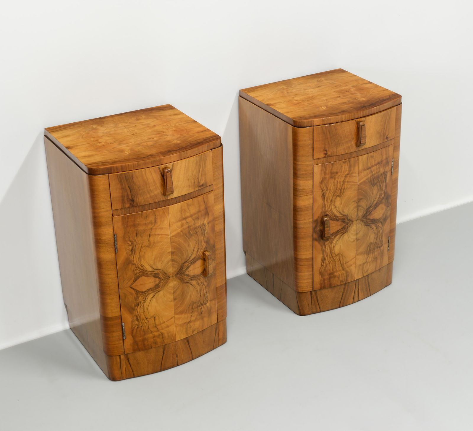Pair Art Deco Figured Walnut Bedside Cabinets 1930s photo vintage