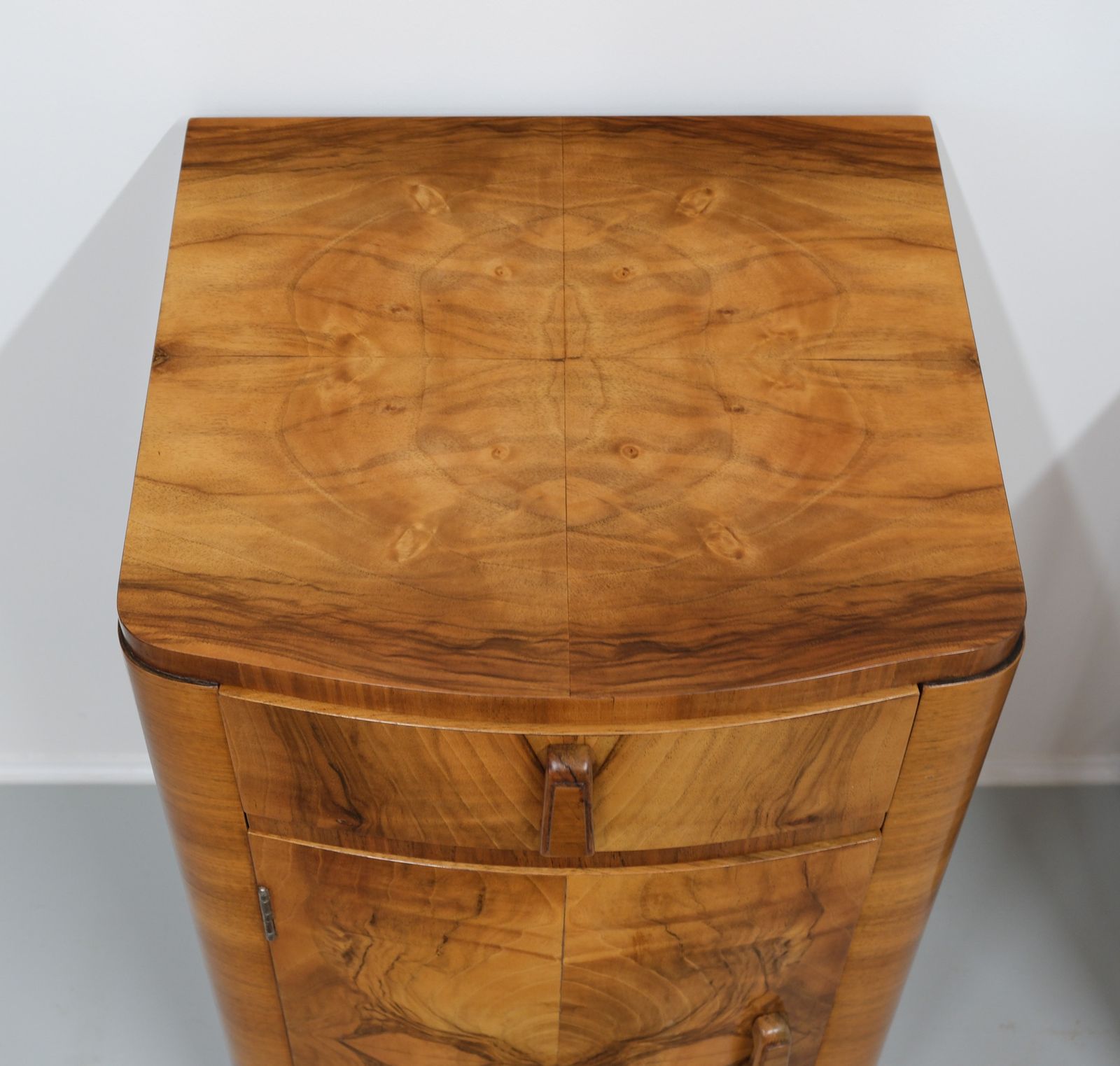 Pair Art Deco Figured Walnut Bedside Cabinets 1930s photo for sale