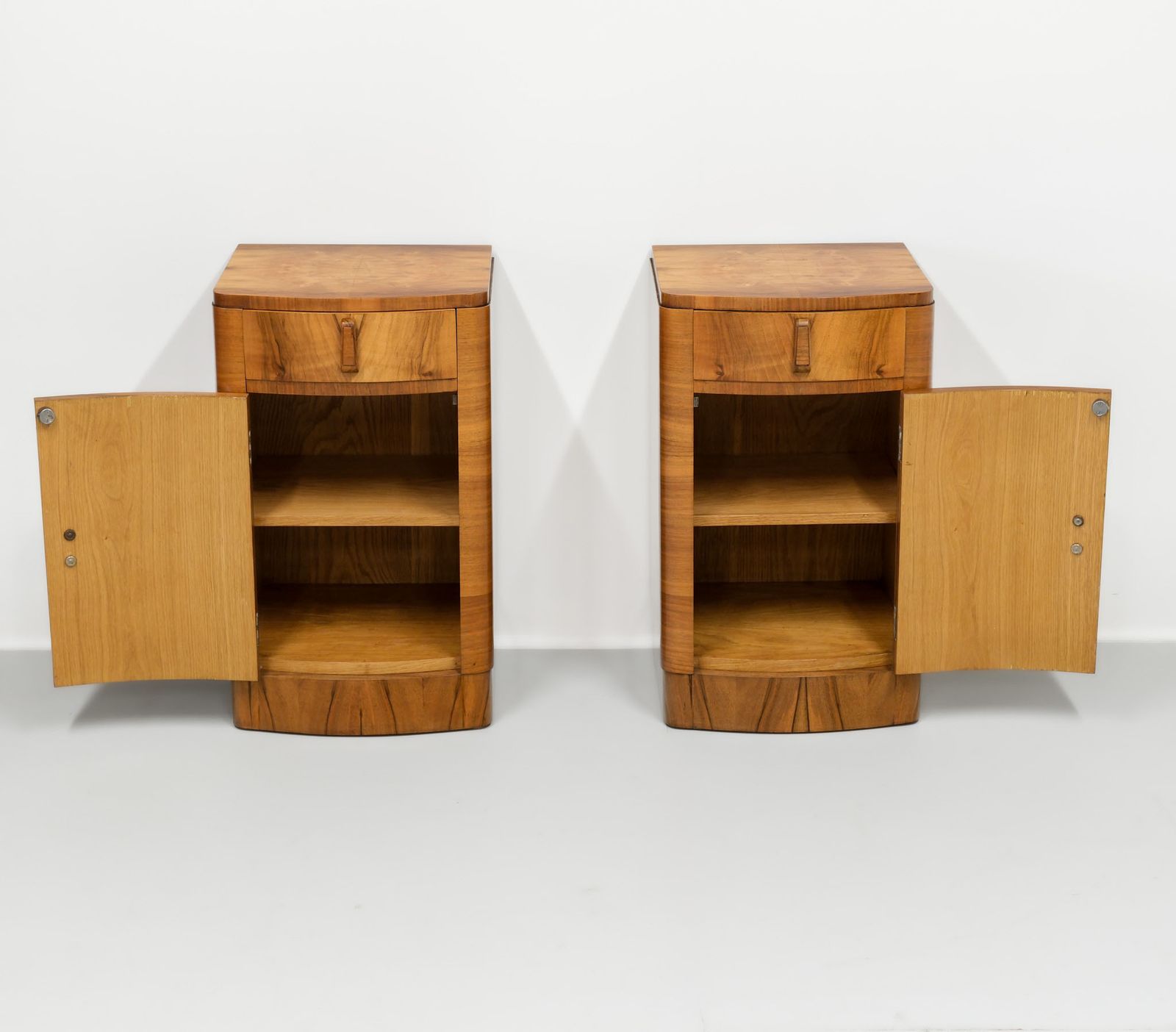 Pair Art Deco Figured Walnut Bedside Cabinets 1930s photo Furniture
