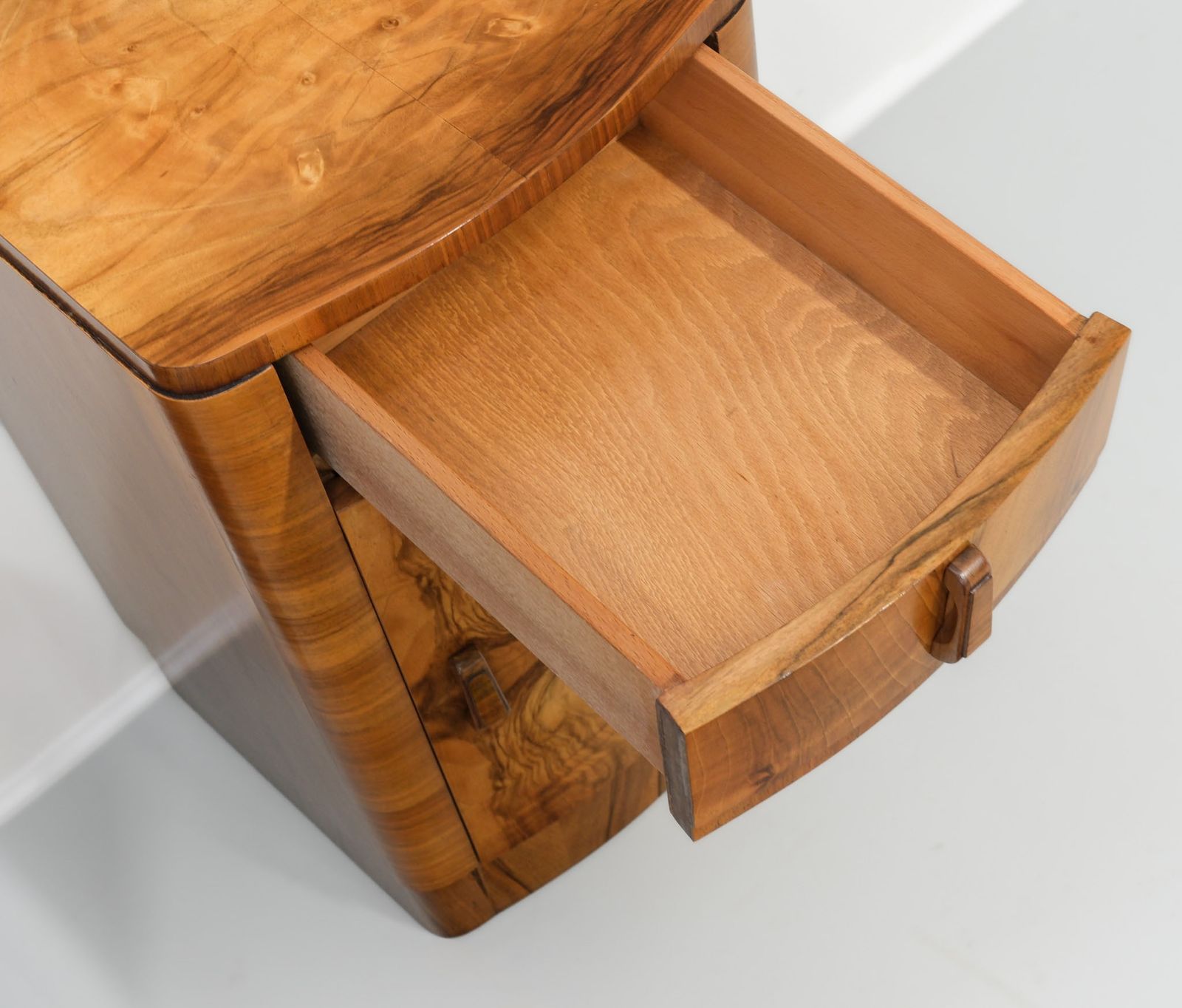 Furniture Pair Art Deco Figured Walnut Bedside Cabinets 1930s photo