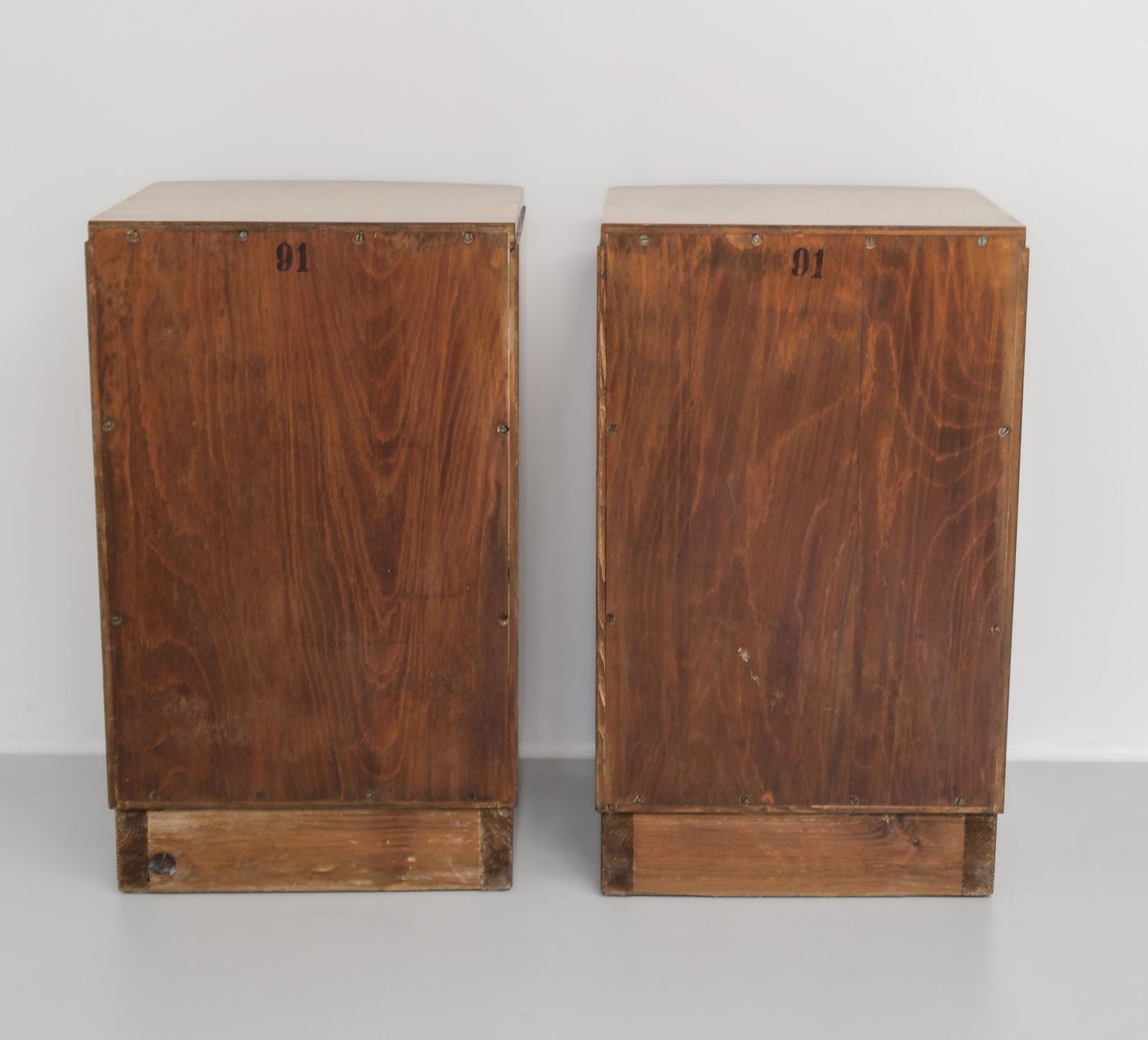 photo buy Pair Art Deco Figured Walnut Bedside Cabinets 1930s