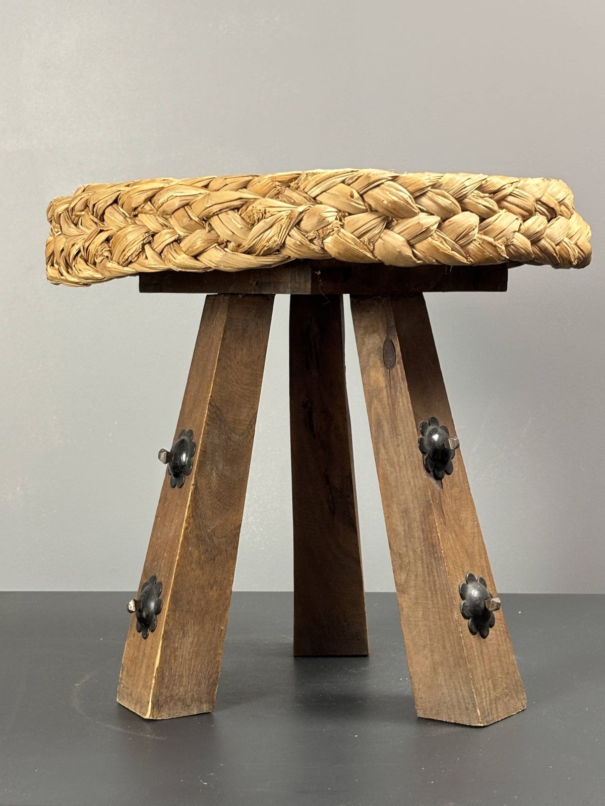 photo buy Midcentury Braided Rope Tripod Stool In The Style Of Audoux & Minet, 1950s